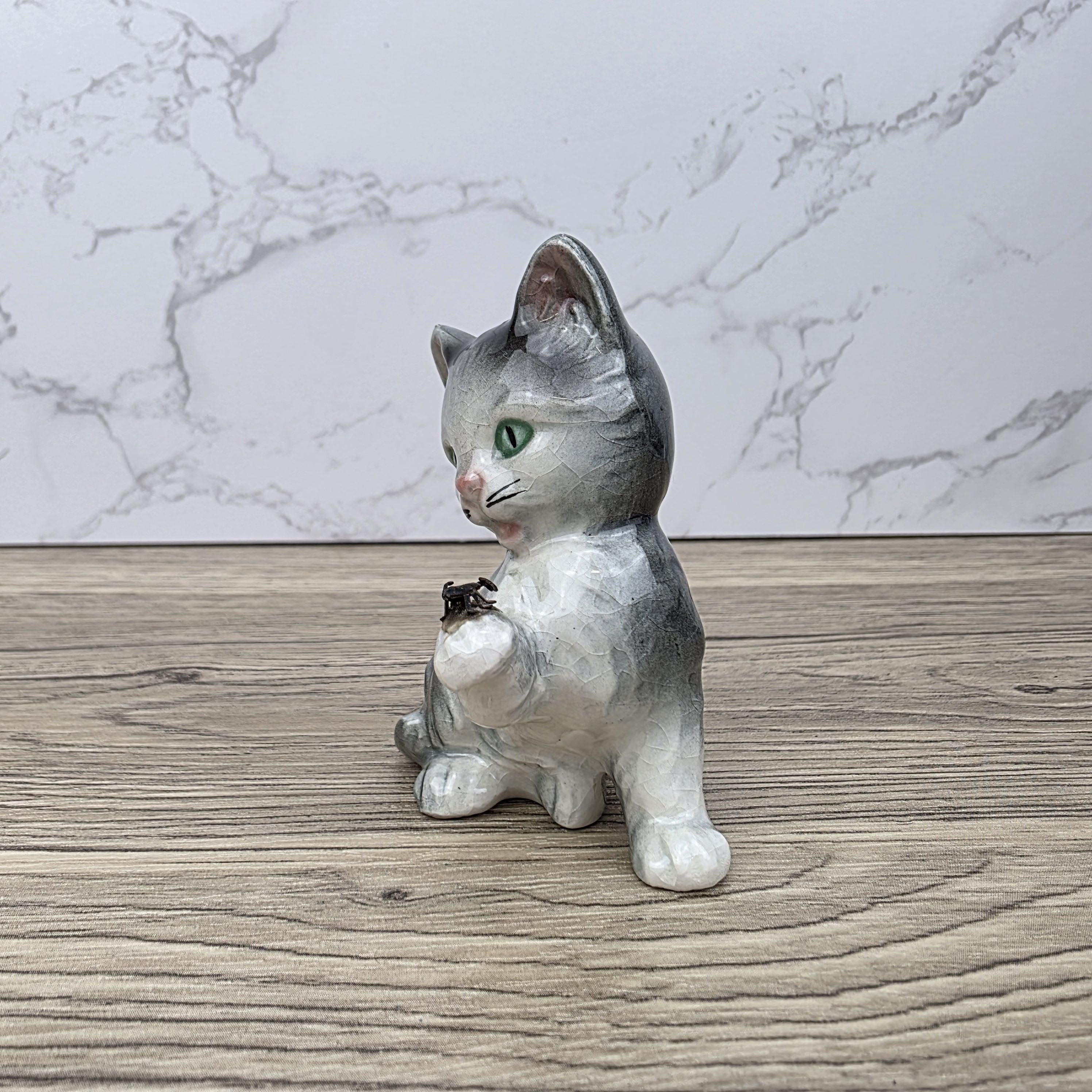 Goebel Hummel Playful Cat with Beetle” Figurine | W.Germany Porcelain Vintage Collectible Tabby Kitten