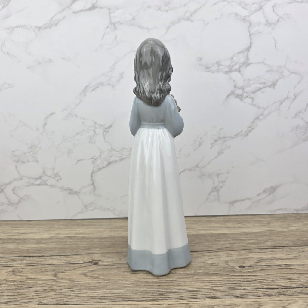 Vintage NAO by Lladro “Girl Holding Puppy” Porcelain Figurine | Spain 1980s | Handcrafted Glazed Collectible
