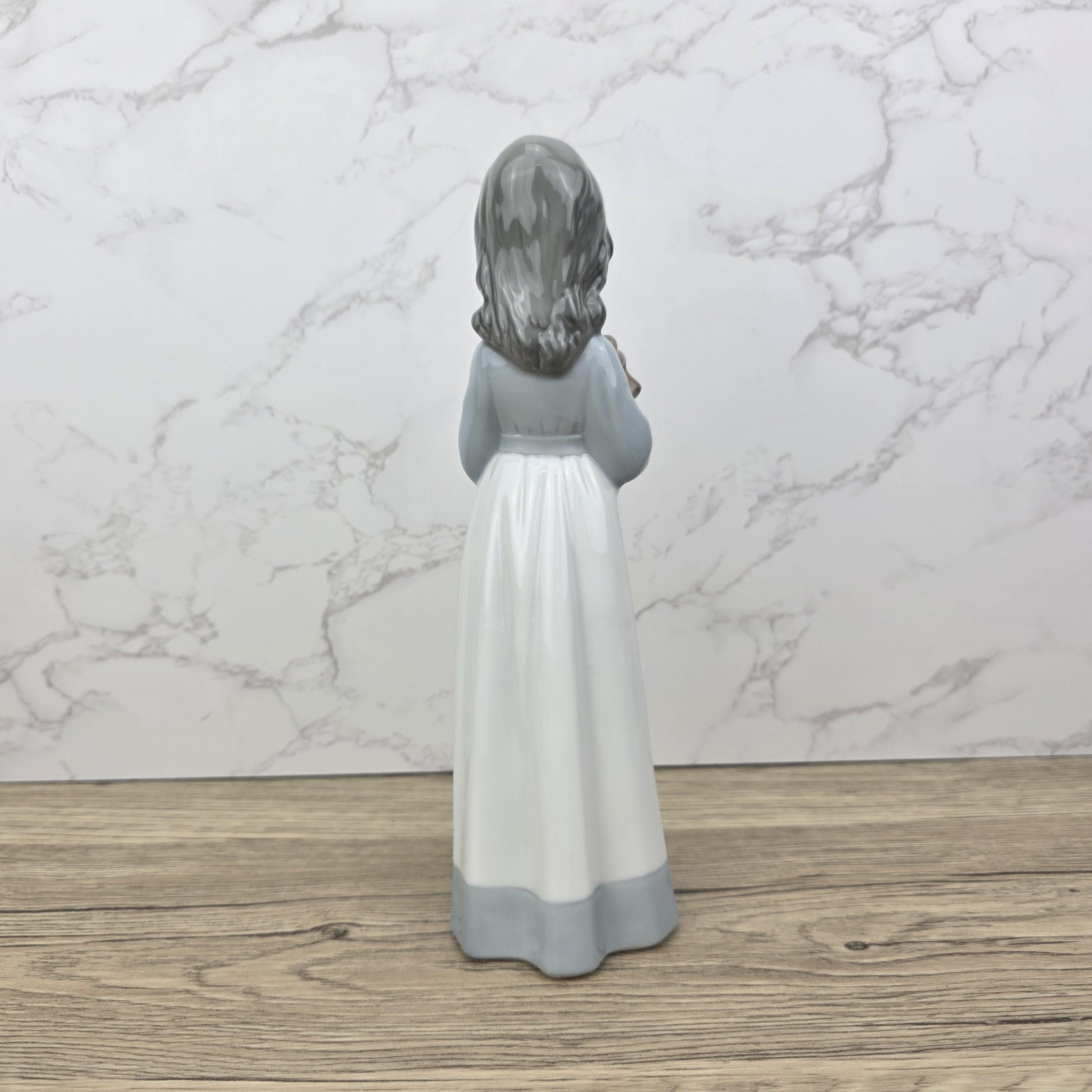 Vintage NAO by Lladro “Girl Holding Puppy” Porcelain Figurine | Spain 1980s | Handcrafted Glazed Collectible
