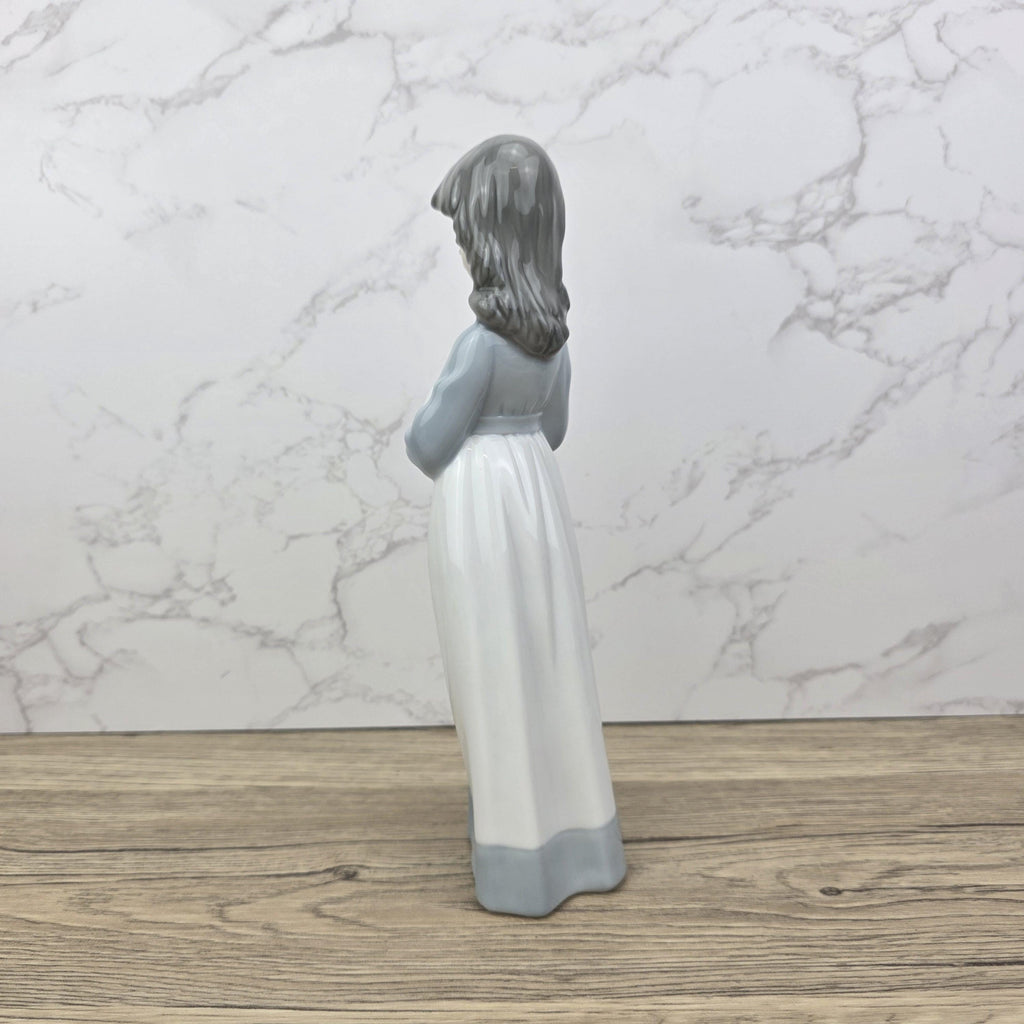 Vintage NAO by Lladro “Girl Holding Puppy” Porcelain Figurine | Spain 1980s | Handcrafted Glazed Collectible