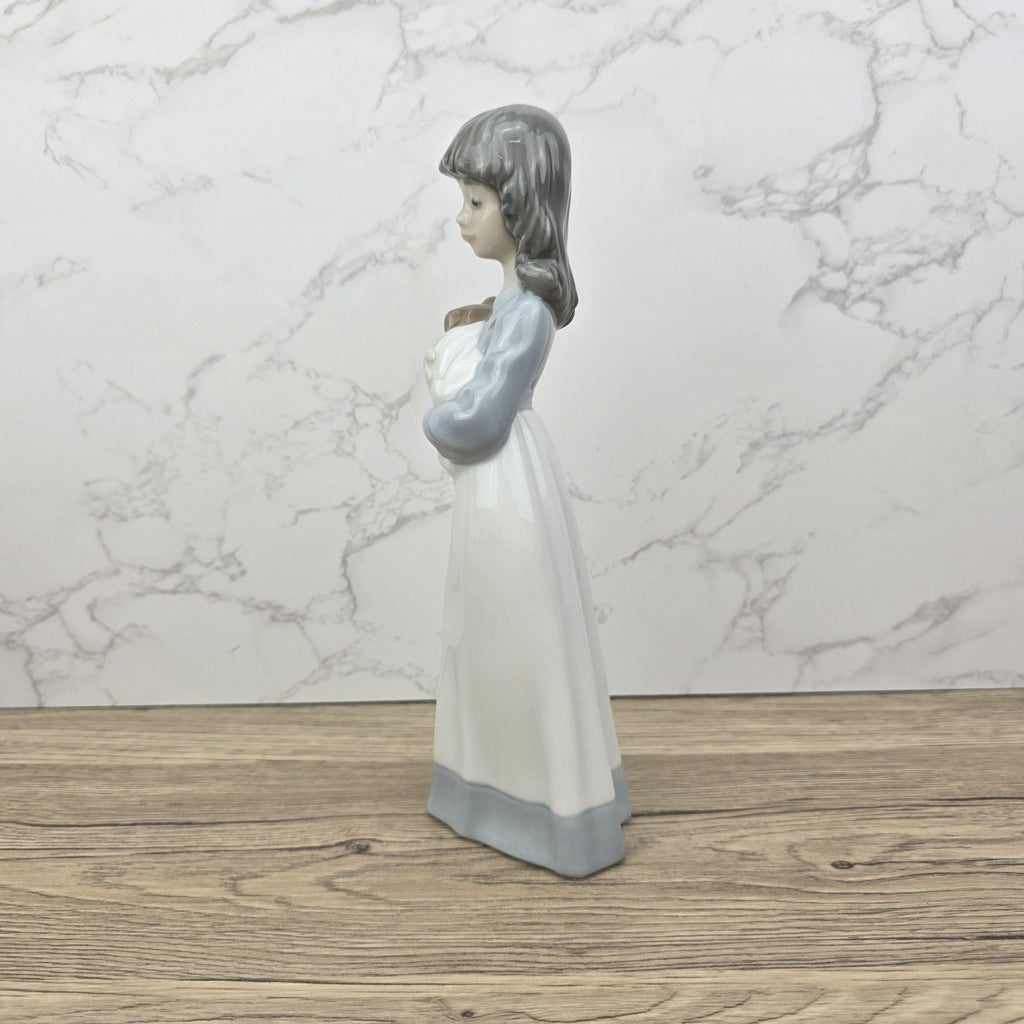 Vintage NAO by Lladro “Girl Holding Puppy” Porcelain Figurine | Spain 1980s | Handcrafted Glazed Collectible
