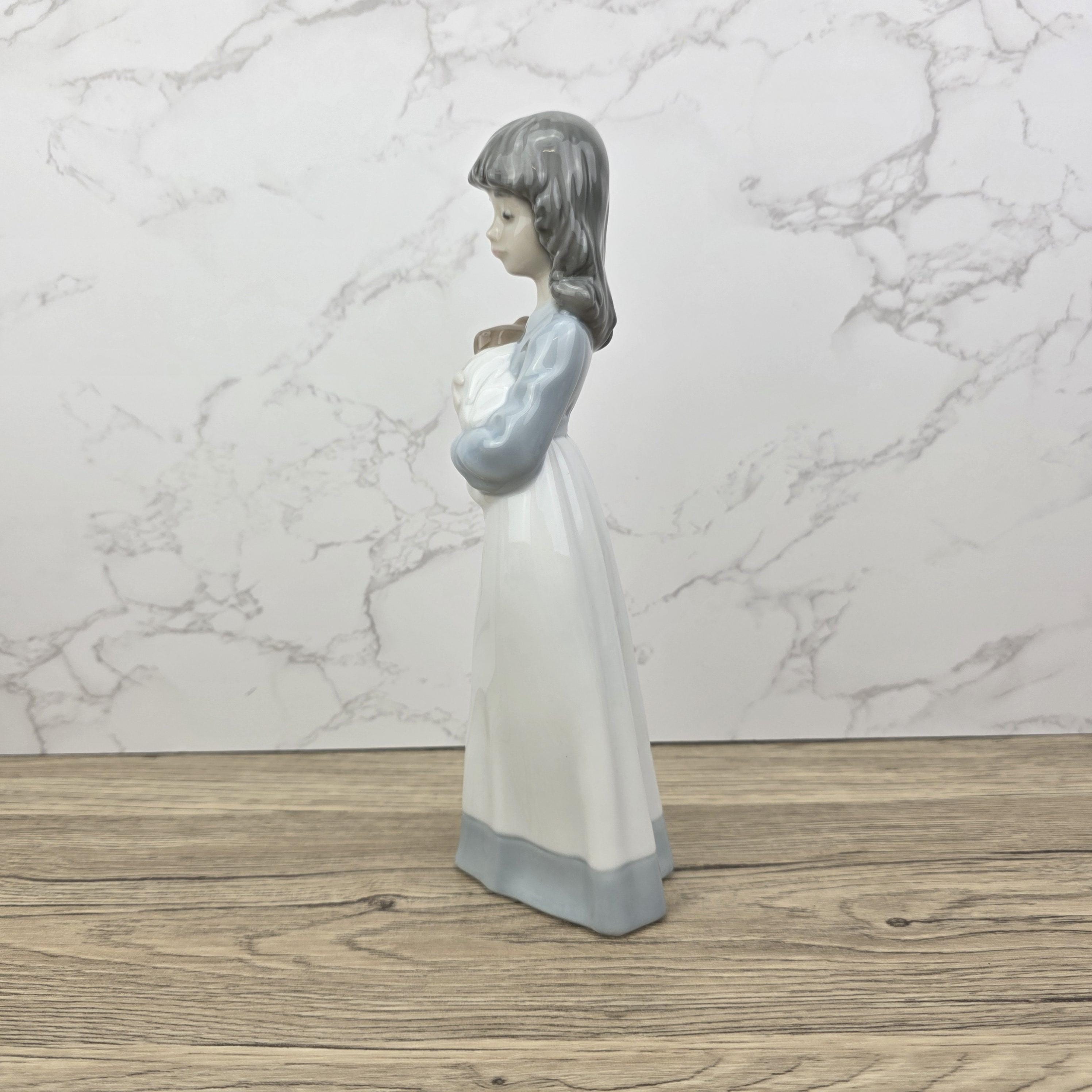 Vintage NAO by Lladro “Girl Holding Puppy” Porcelain Figurine | Spain 1980s | Handcrafted Glazed Collectible