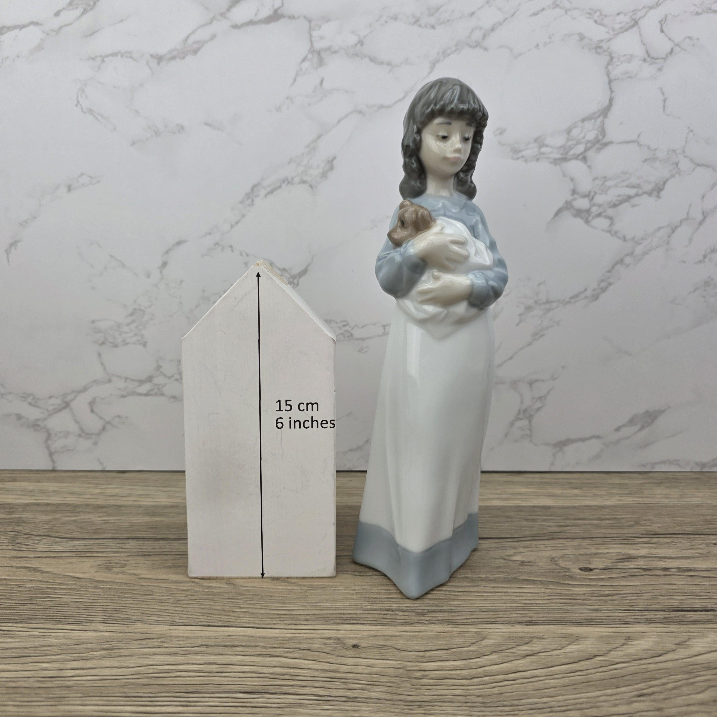 Vintage NAO by Lladro “Girl Holding Puppy” Porcelain Figurine | Spain 1980s | Handcrafted Glazed Collectible