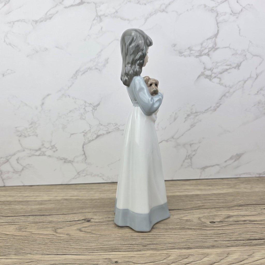 Vintage NAO by Lladro “Girl Holding Puppy” Porcelain Figurine | Spain 1980s | Handcrafted Glazed Collectible