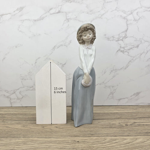 Collectible Vintage NAO by Lladro “Girl with Hat” Porcelain Figurine | Spain 1980s | Handcrafted Glazed