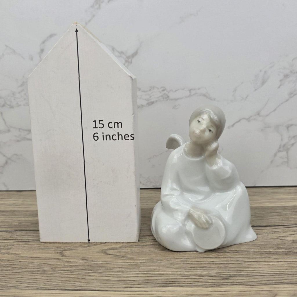 NAO Lladro Porcelain Angel Figurine | Seated Dreaming Angel, Drum