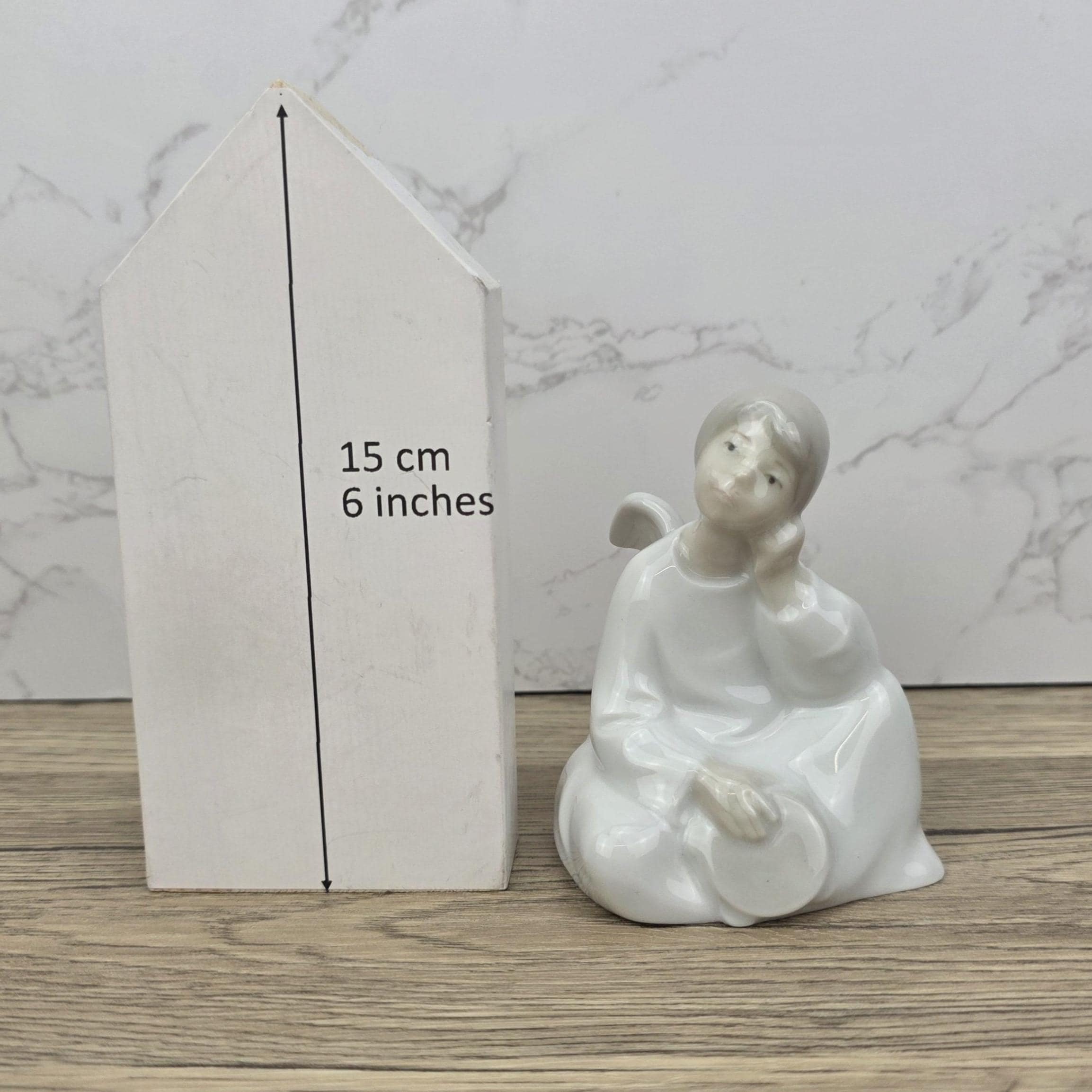 NAO Lladro Porcelain Angel Figurine | Seated Dreaming Angel, Drum