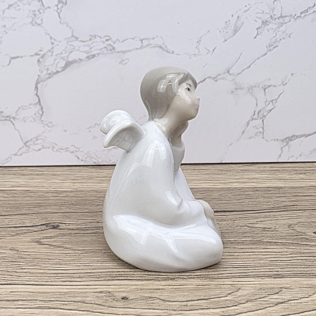 NAO Lladro Porcelain Angel Figurine | Seated Dreaming Angel, Drum