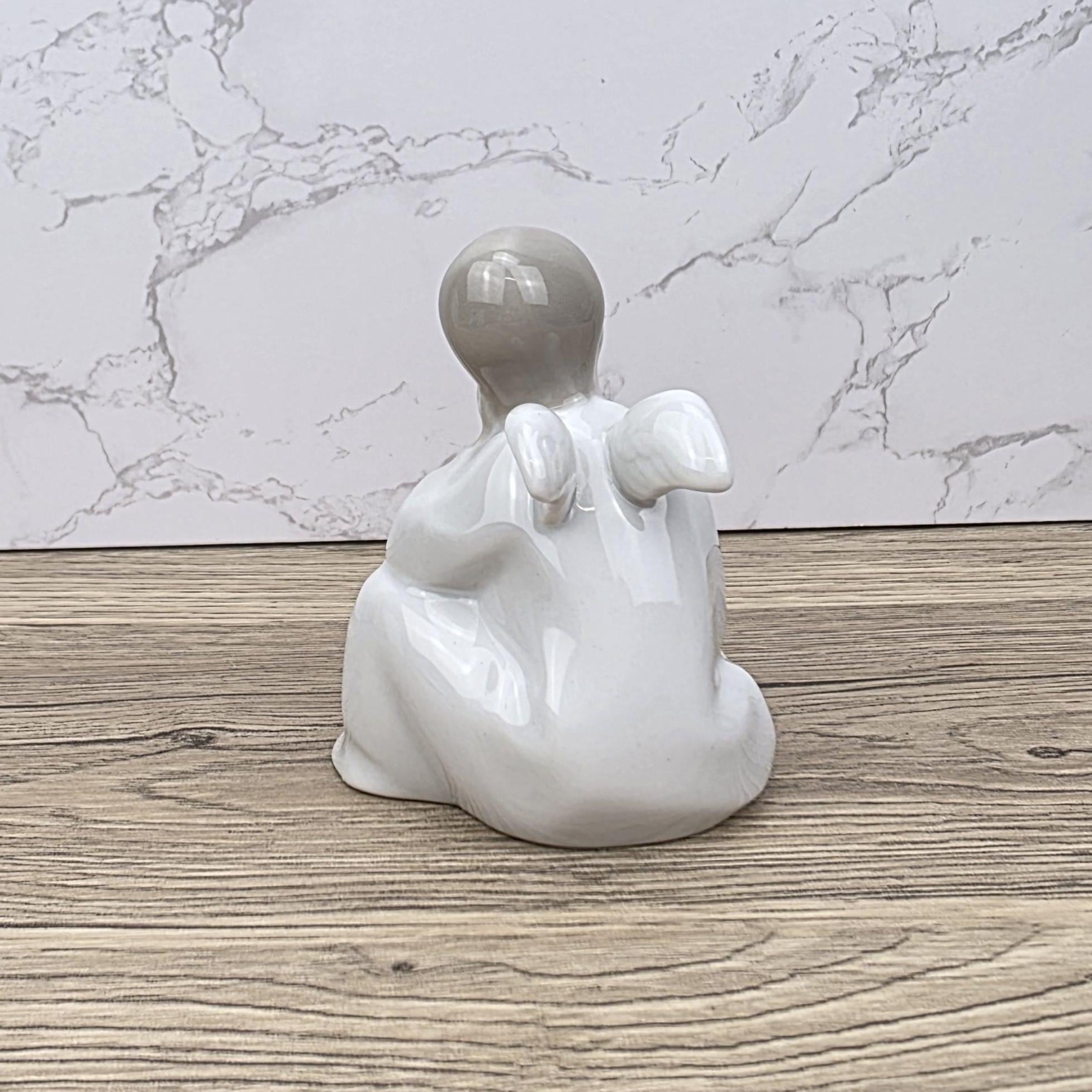 NAO Lladro Porcelain Angel Figurine | Seated Dreaming Angel, Drum