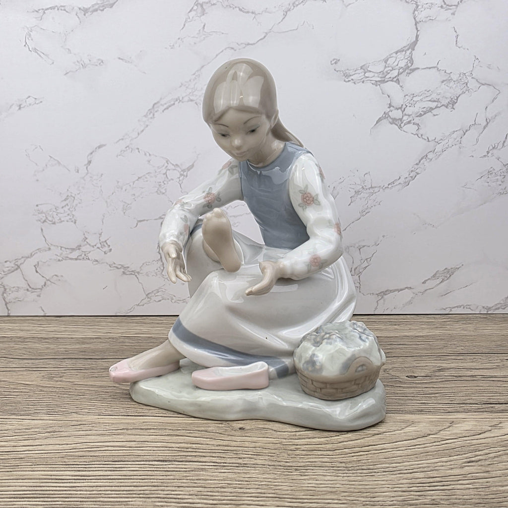 NAO Lladro Porcelain Figurine | Girl with Basket, Handmade Spanish Decor