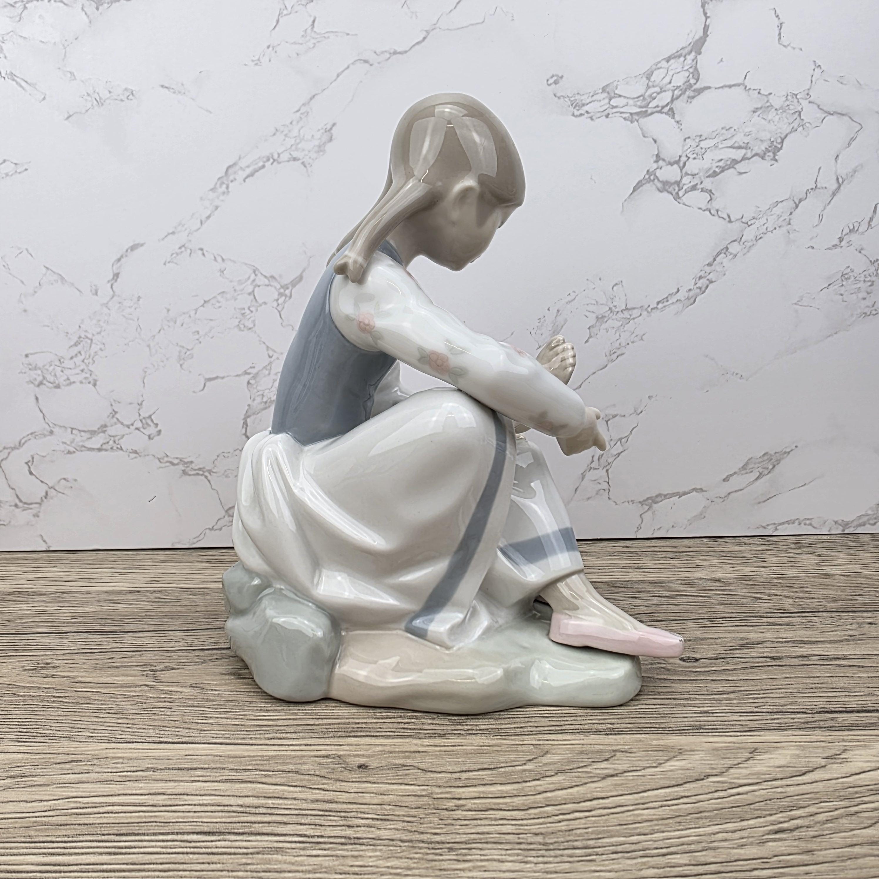 NAO Lladro Porcelain Figurine | Girl with Basket, Handmade Spanish Decor