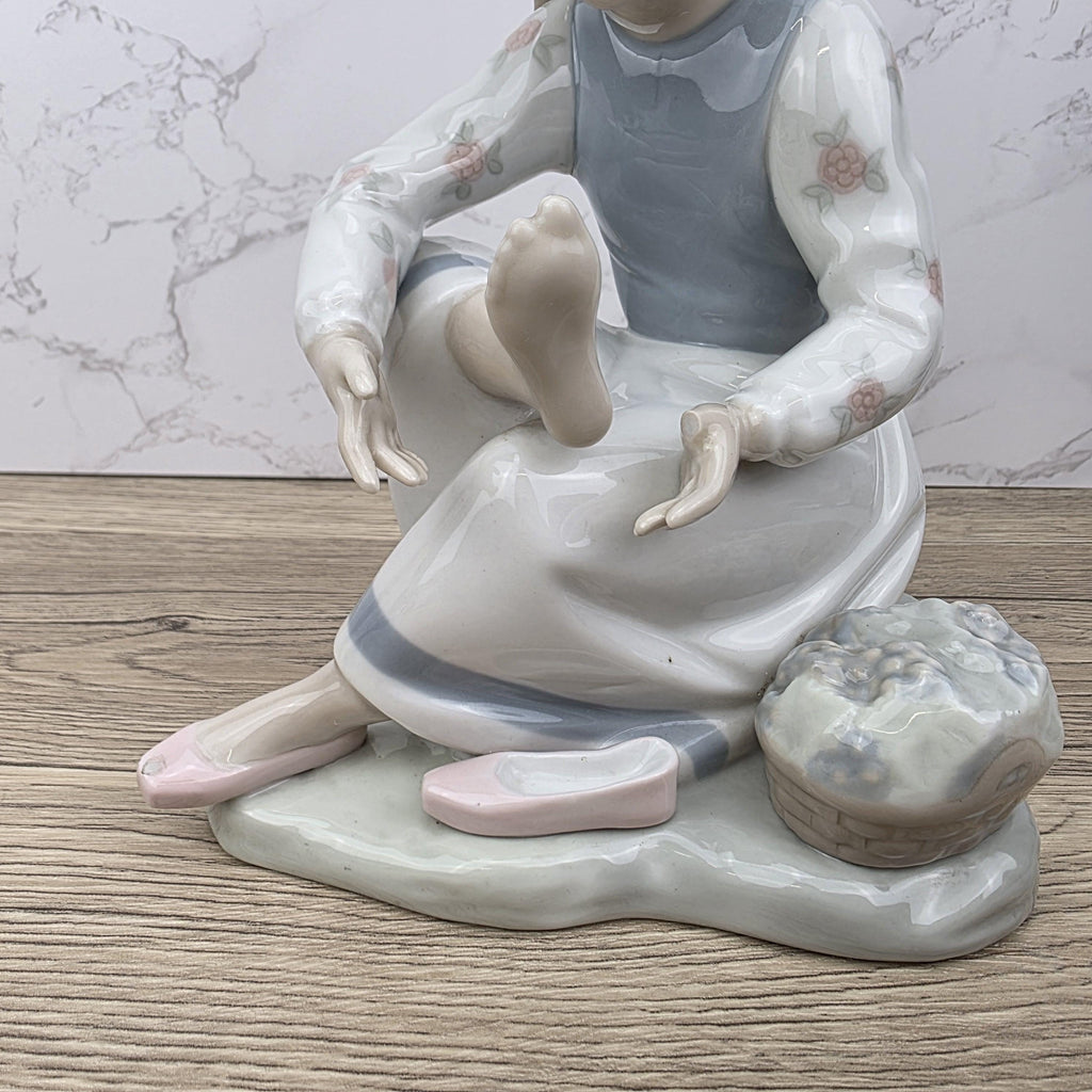 NAO Lladro Porcelain Figurine | Girl with Basket, Handmade Spanish Decor