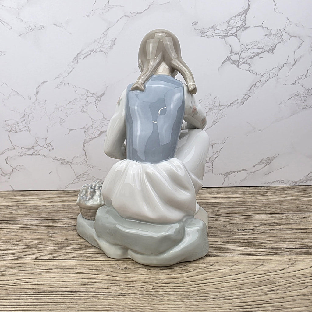 NAO Lladro Porcelain Figurine | Girl with Basket, Handmade Spanish Decor
