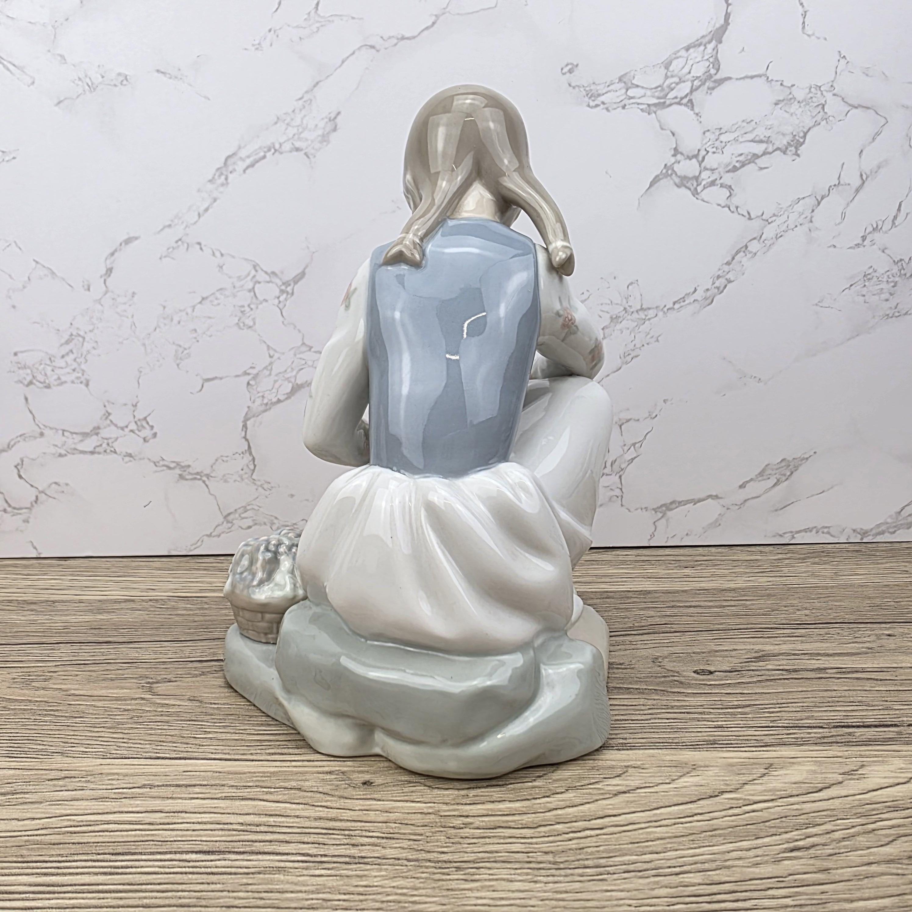 NAO Lladro Porcelain Figurine | Girl with Basket, Handmade Spanish Decor