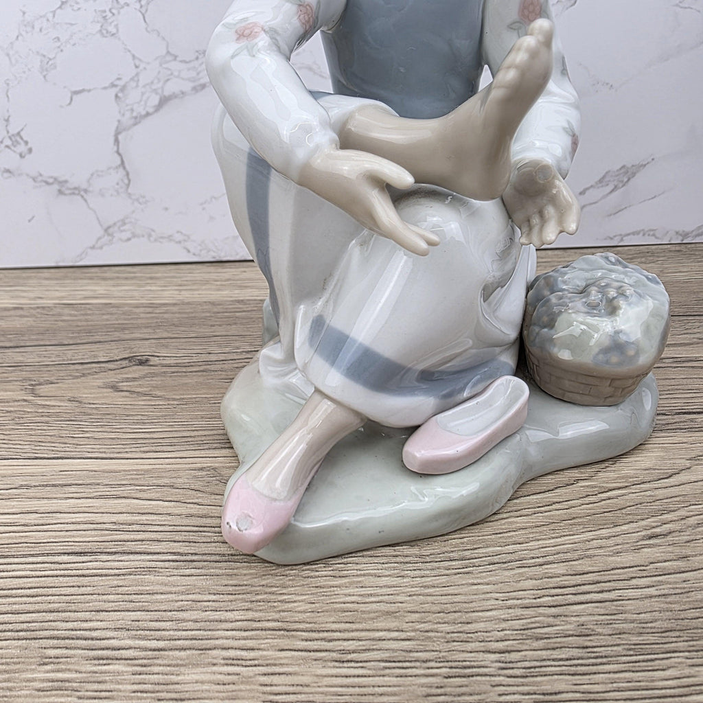 NAO Lladro Porcelain Figurine | Girl with Basket, Handmade Spanish Decor