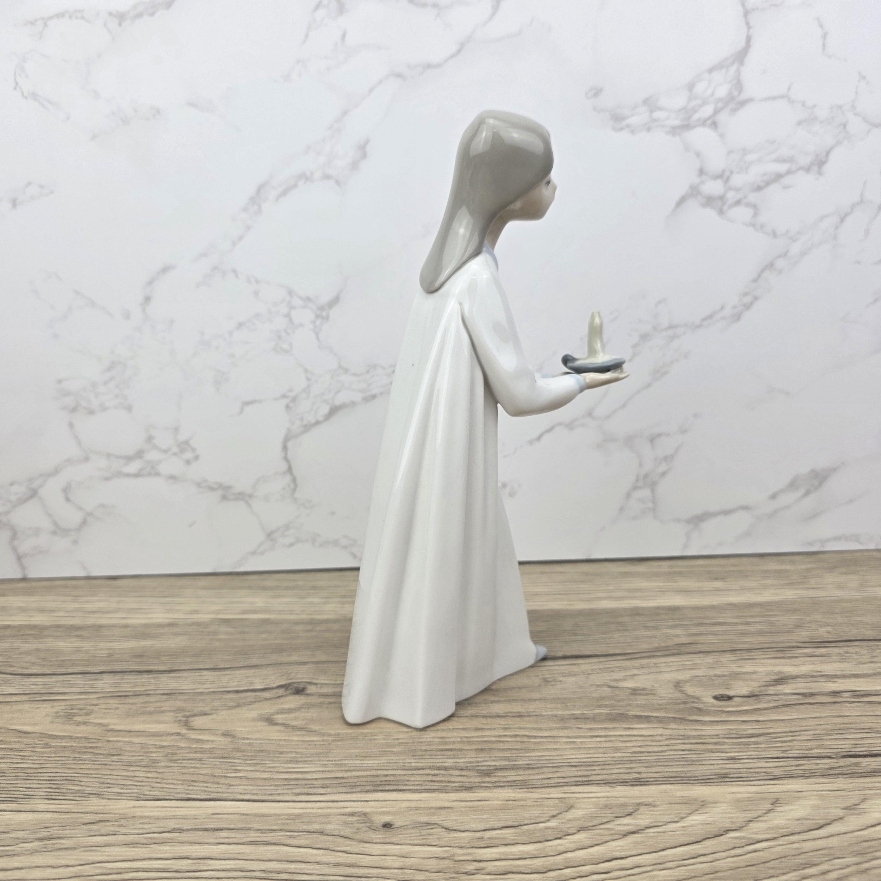 Lladro Porcelain Figurine Girl with Candle 4687 | Vintage Spanish Collectible | Vintage Handmade Glazed Ceramic