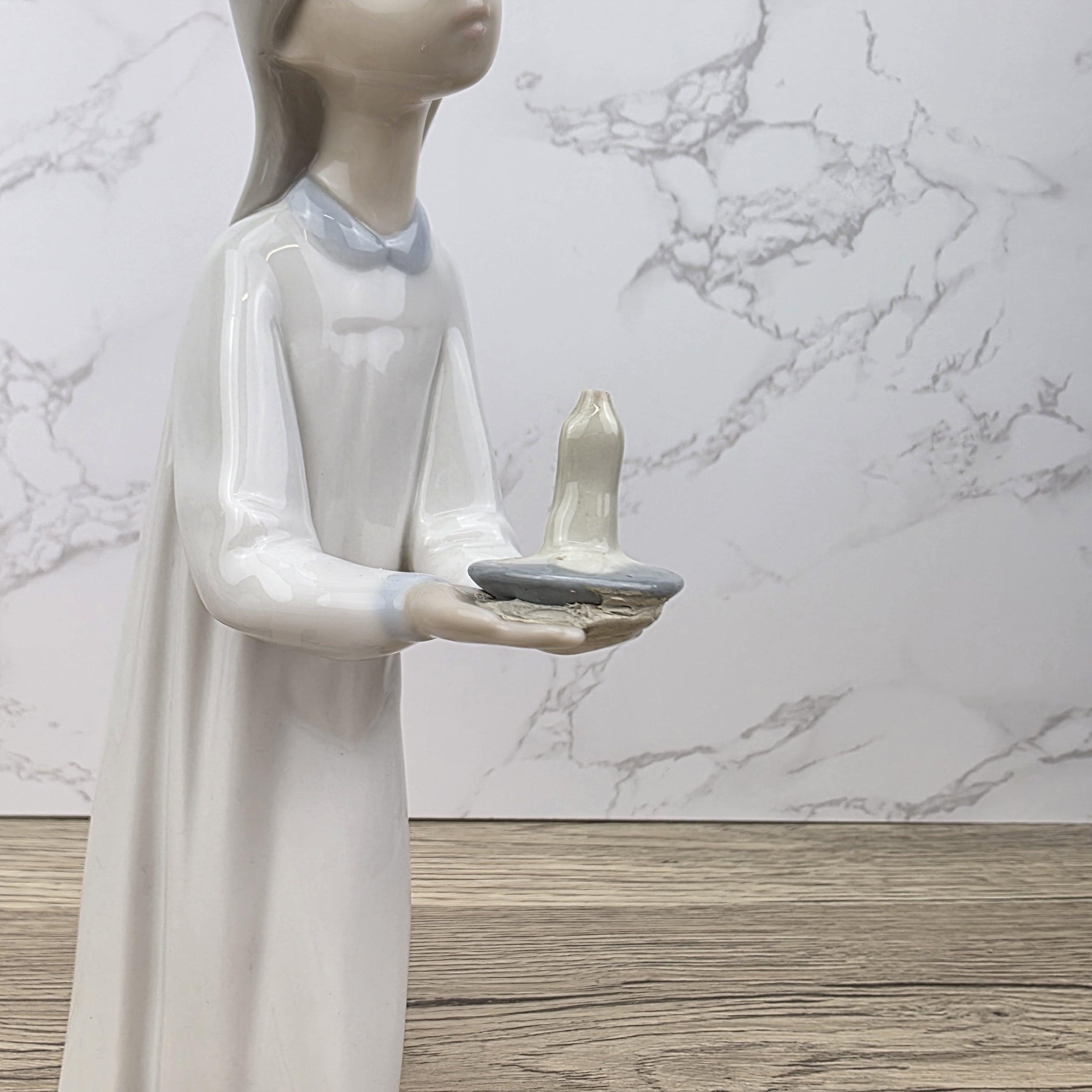 Lladro Porcelain Figurine Girl with Candle 4687 | Vintage Spanish Collectible | Vintage Handmade Glazed Ceramic