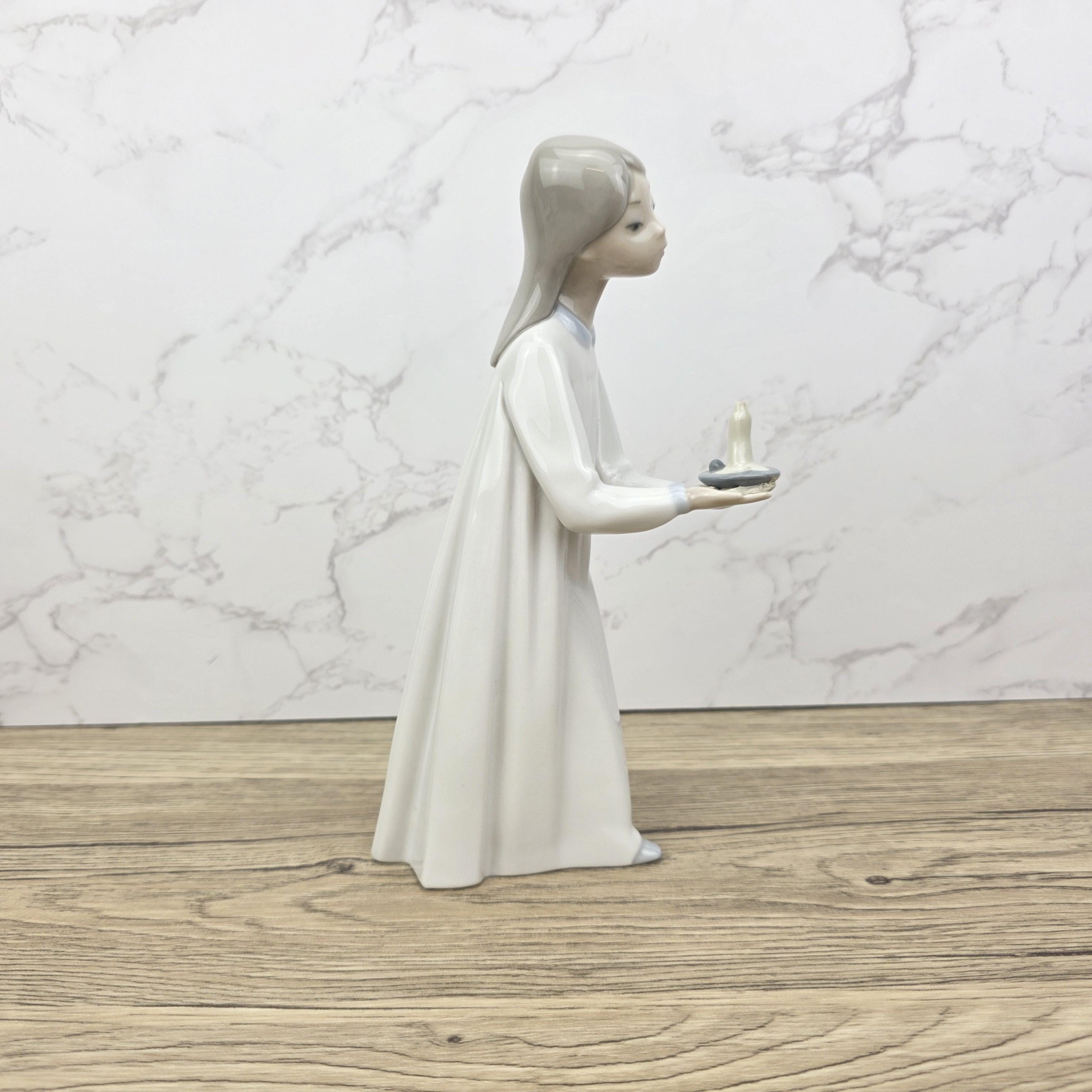 Lladro Porcelain Figurine Girl with Candle 4687 | Vintage Spanish Collectible | Vintage Handmade Glazed Ceramic