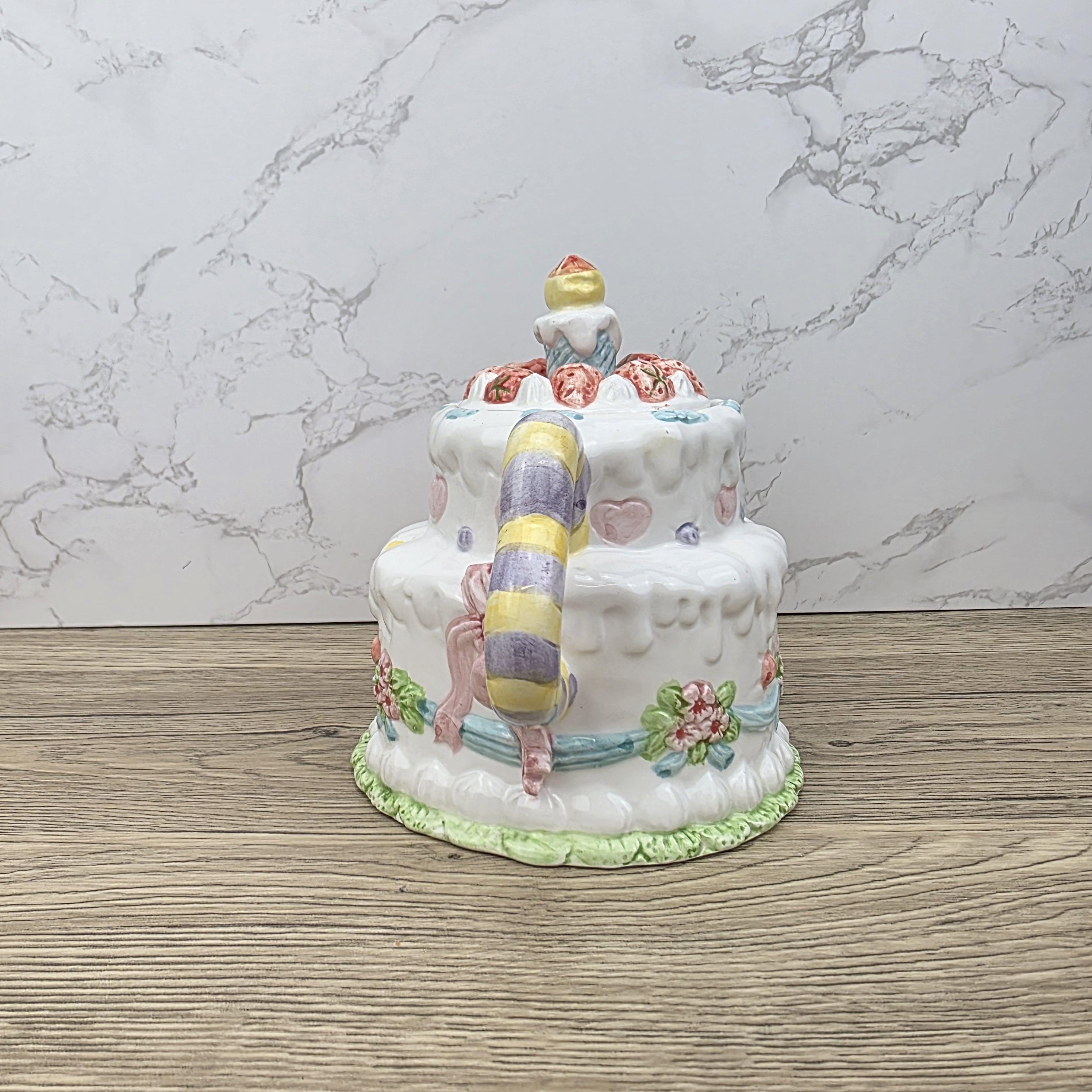 Leonardo Celebration Dessert Pot | Hand-Painted Pastel Ceramic Collectible | Whimsical Vintage Display Piece