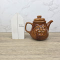 Vintage Brown Glazed Ceramic Teapot with Smiling Face Design |Pottery Kitchen Decor | Collectible Retro