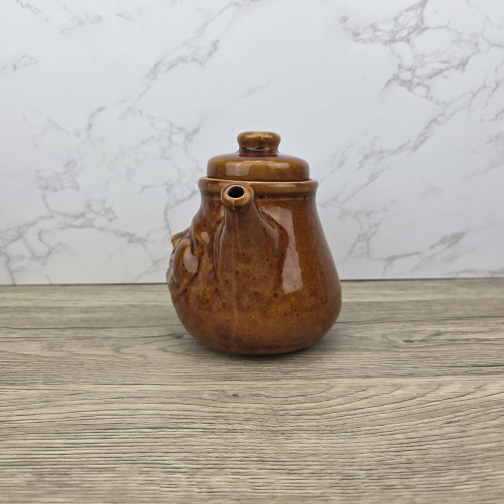 Vintage Brown Glazed Ceramic Teapot with Smiling Face Design |Pottery Kitchen Decor | Collectible Retro