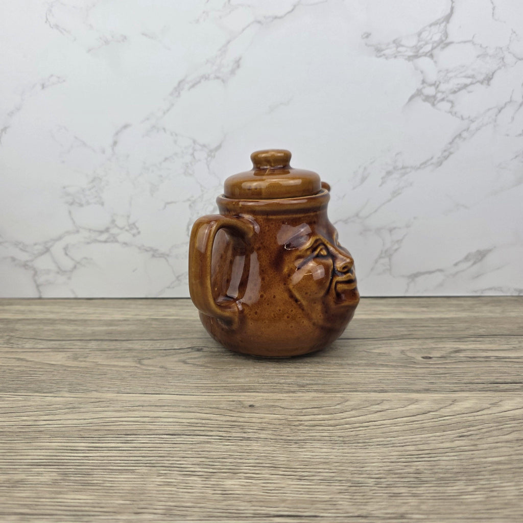 Vintage Brown Glazed Ceramic Teapot with Smiling Face Design |Pottery Kitchen Decor | Collectible Retro