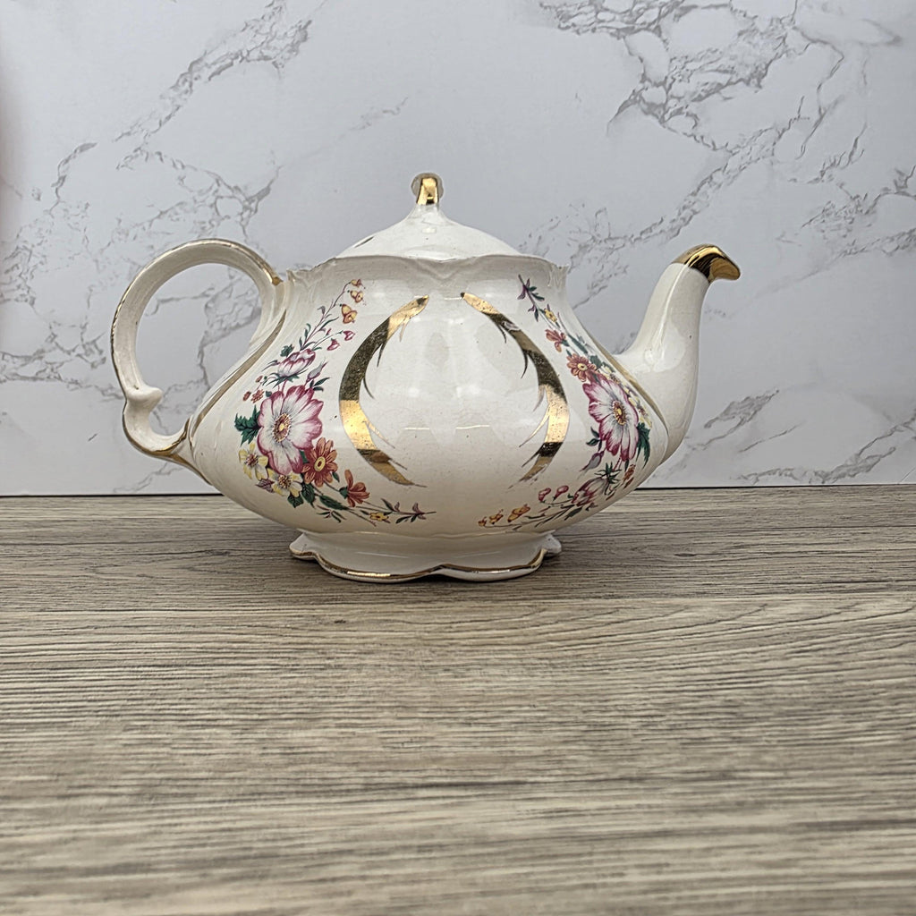 Windsor England Bone China Teapot Floral Gold Detailing | Vintage English Porcelain | Collectible Cottagecore Decor