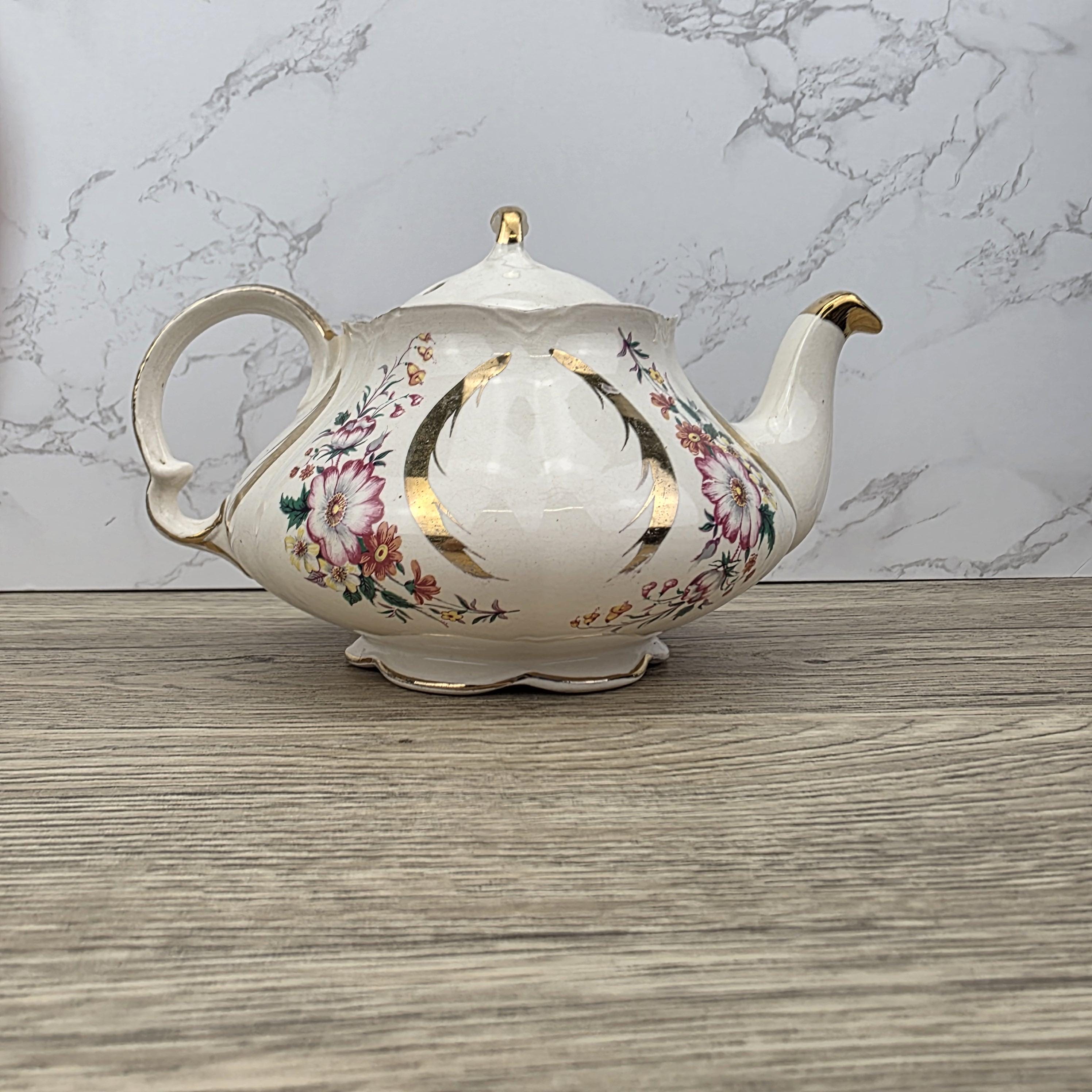 Windsor England Bone China Teapot Floral Gold Detailing | Vintage English Porcelain | Collectible Cottagecore Decor