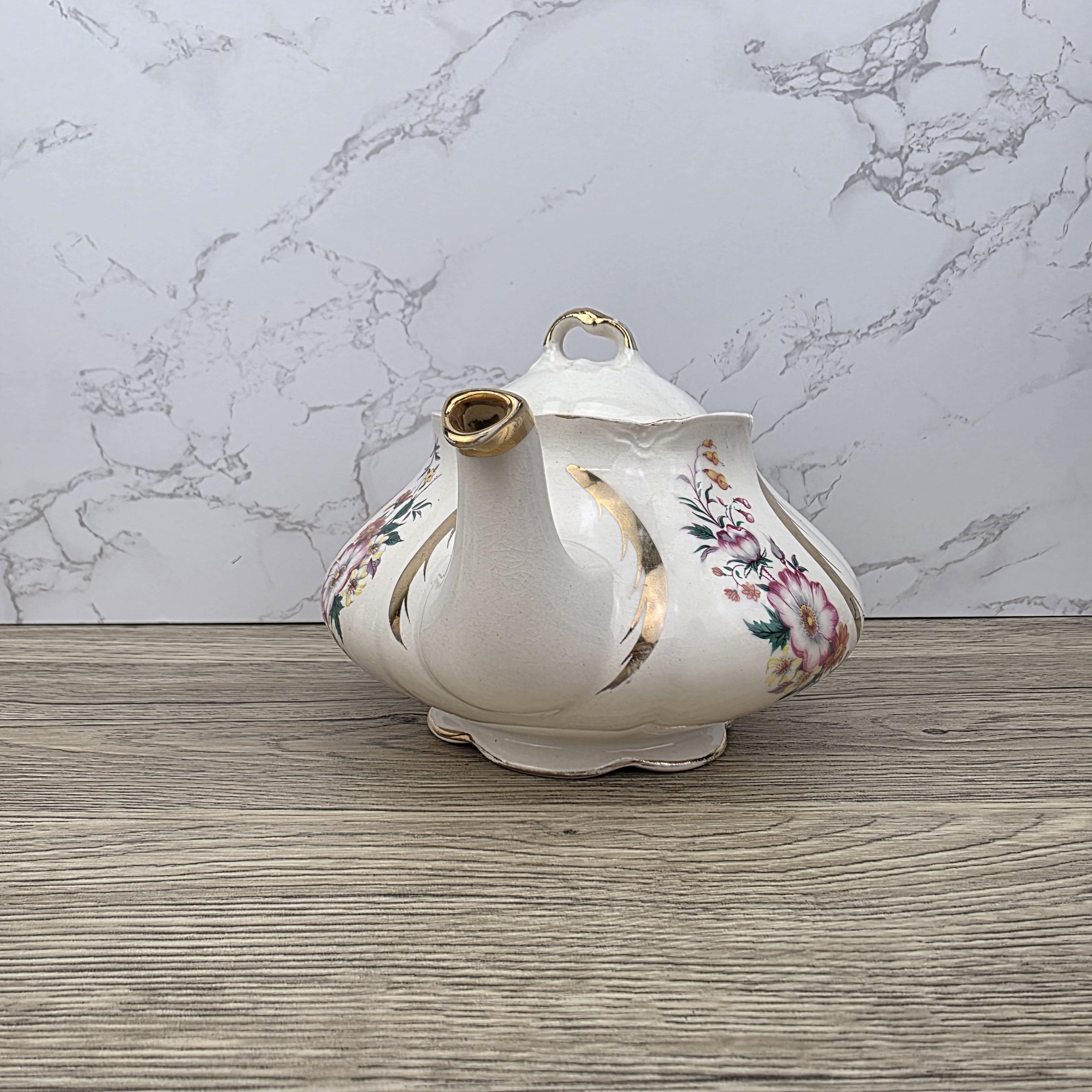 Windsor England Bone China Teapot Floral Gold Detailing | Vintage English Porcelain | Collectible Cottagecore Decor