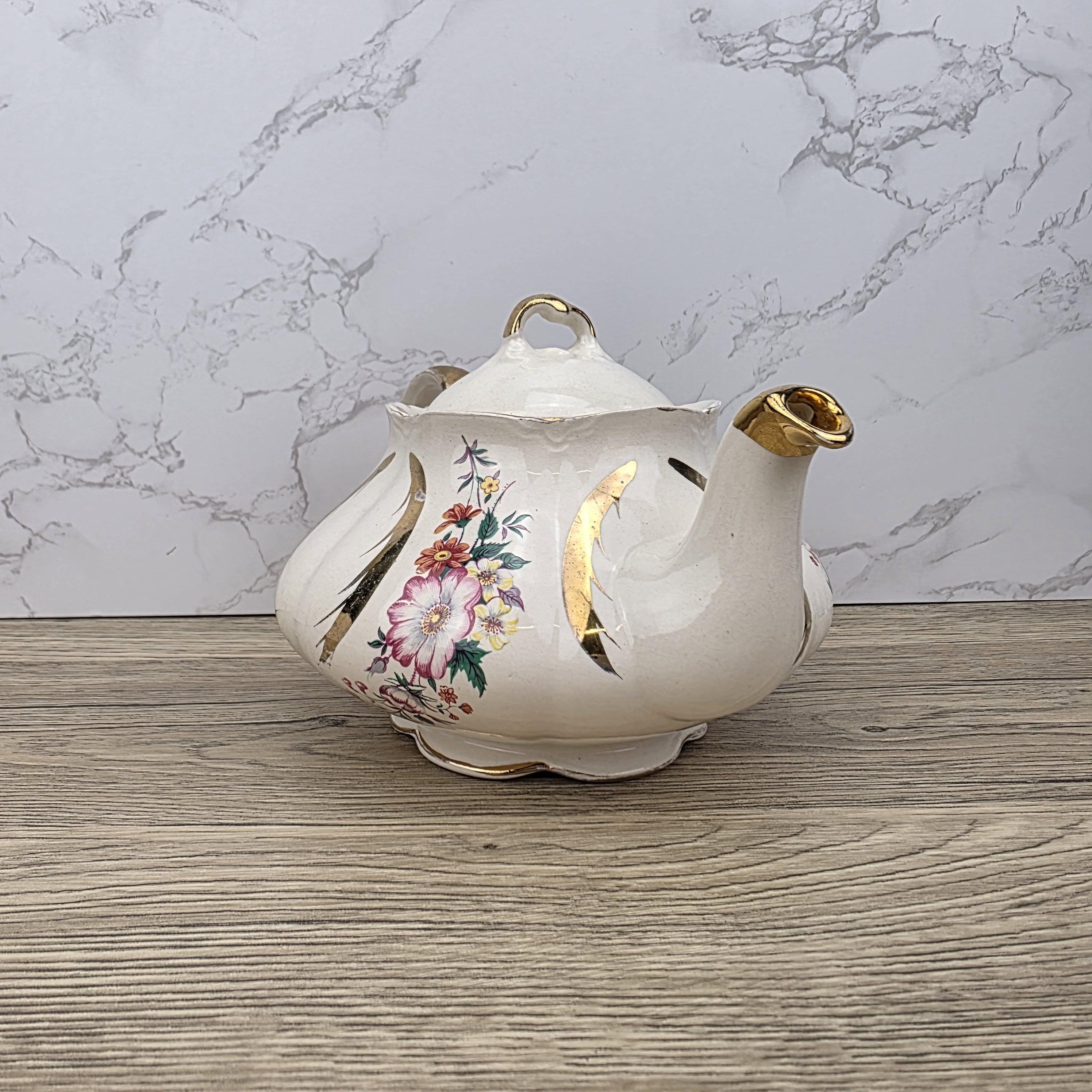 Windsor England Bone China Teapot Floral Gold Detailing | Vintage English Porcelain | Collectible Cottagecore Decor