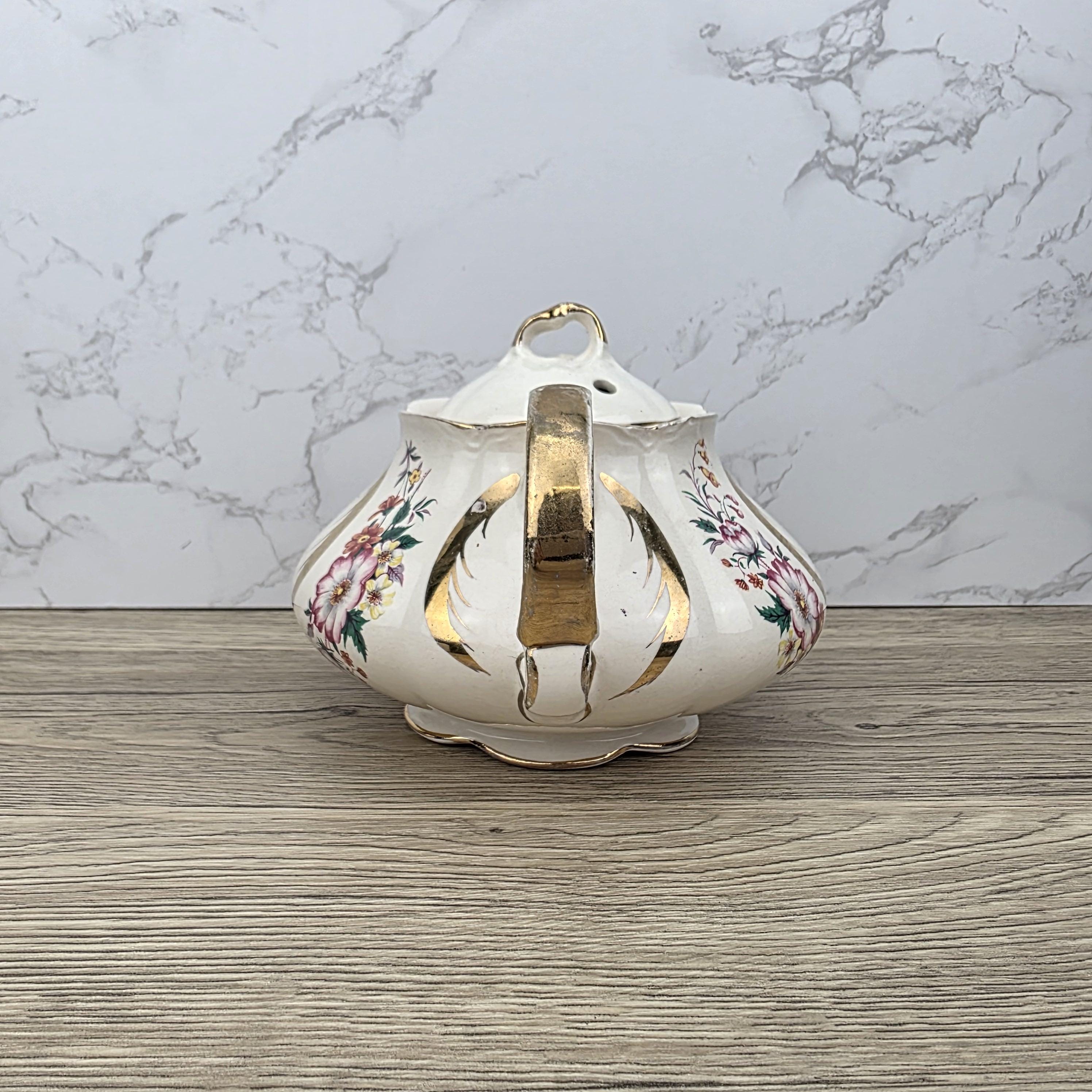 Windsor England Bone China Teapot Floral Gold Detailing | Vintage English Porcelain | Collectible Cottagecore Decor