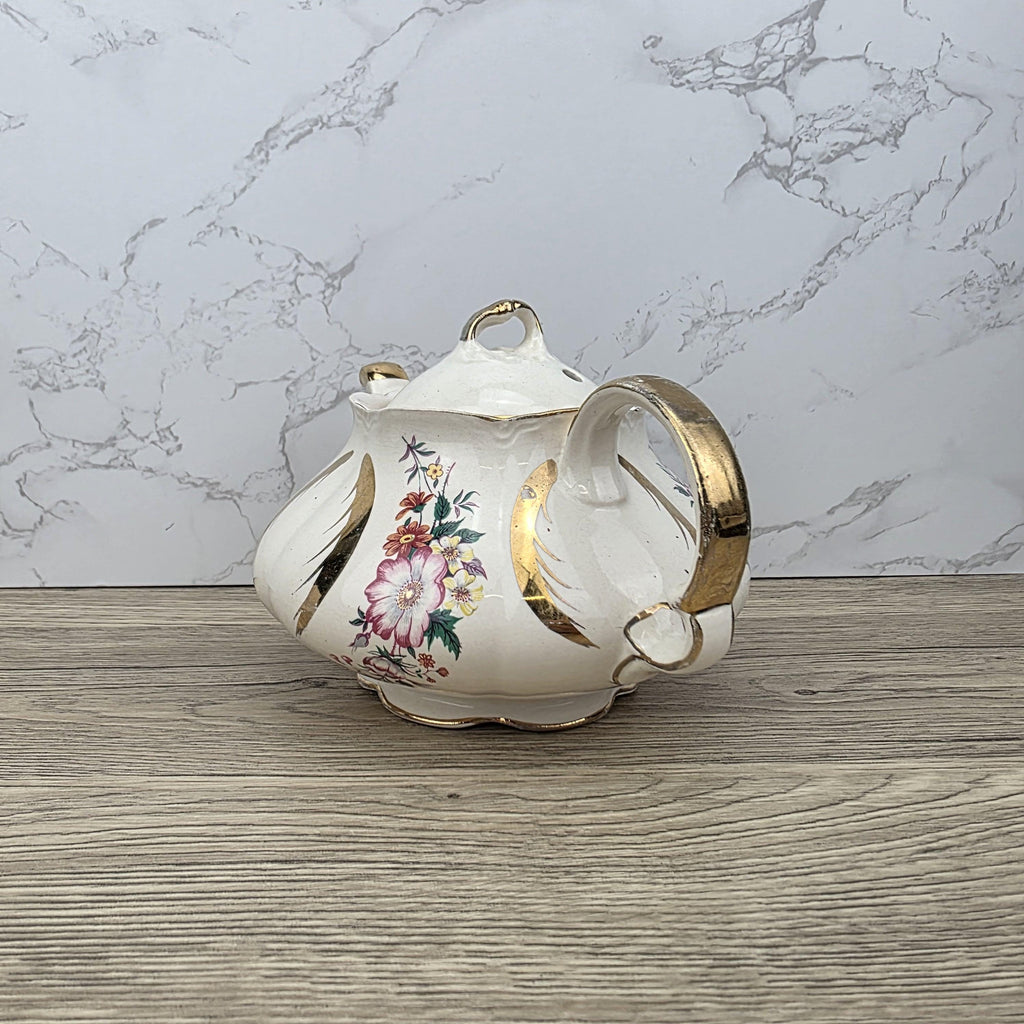 Windsor England Bone China Teapot Floral Gold Detailing | Vintage English Porcelain | Collectible Cottagecore Decor