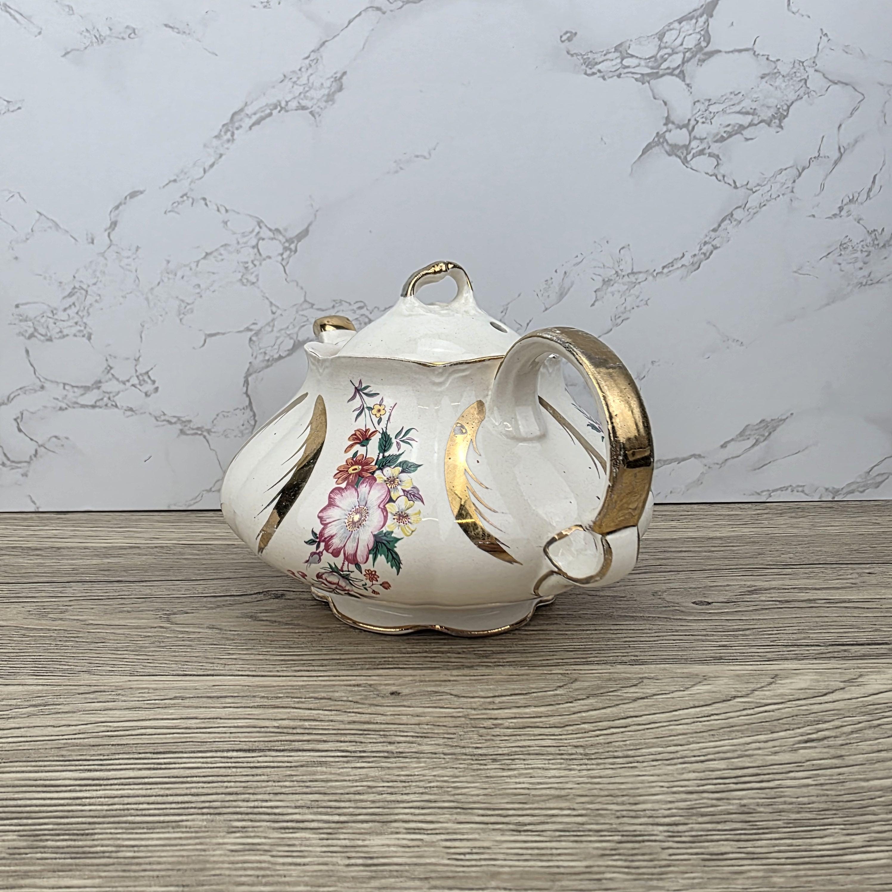 Windsor England Bone China Teapot Floral Gold Detailing | Vintage English Porcelain | Collectible Cottagecore Decor