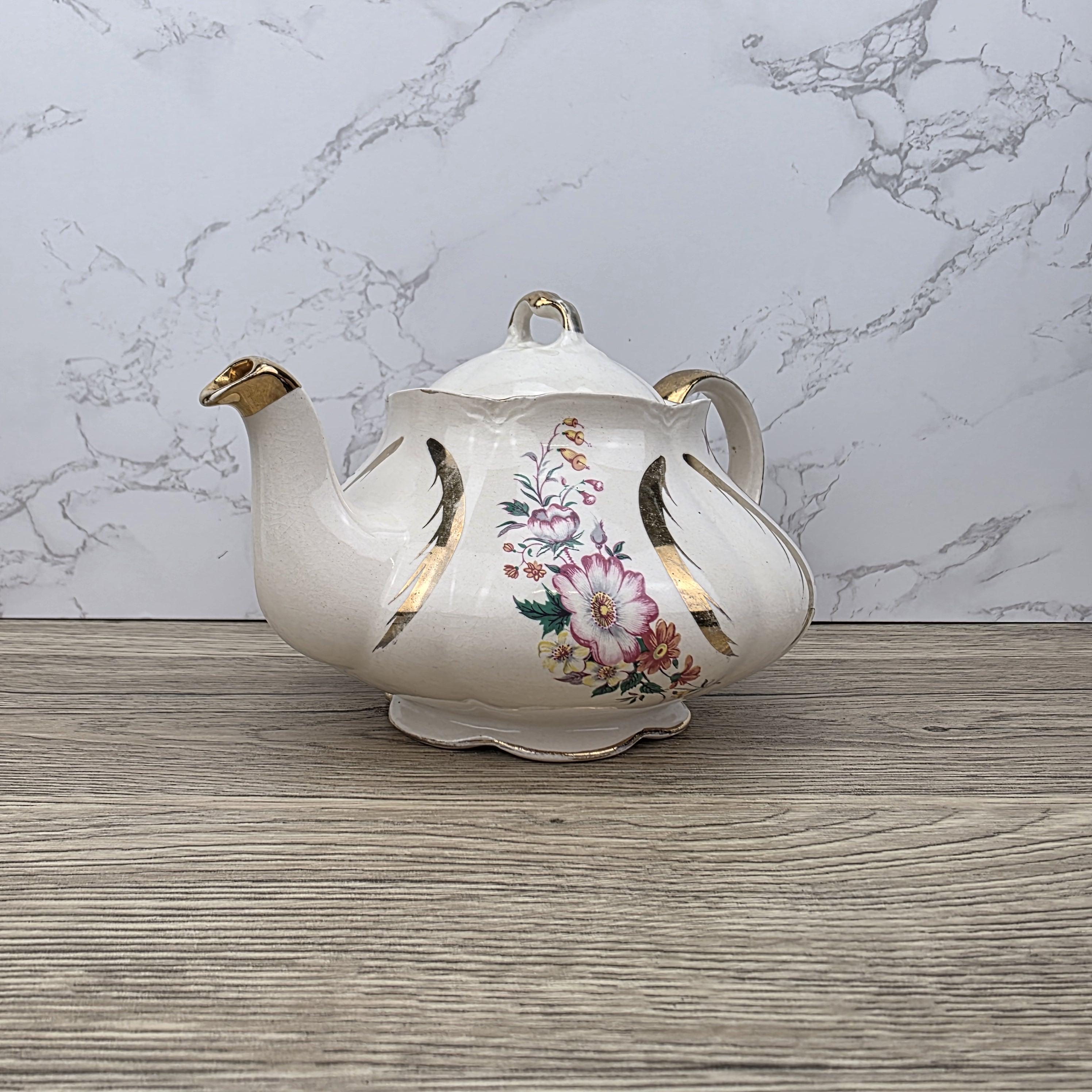 Windsor England Bone China Teapot Floral Gold Detailing | Vintage English Porcelain | Collectible Cottagecore Decor