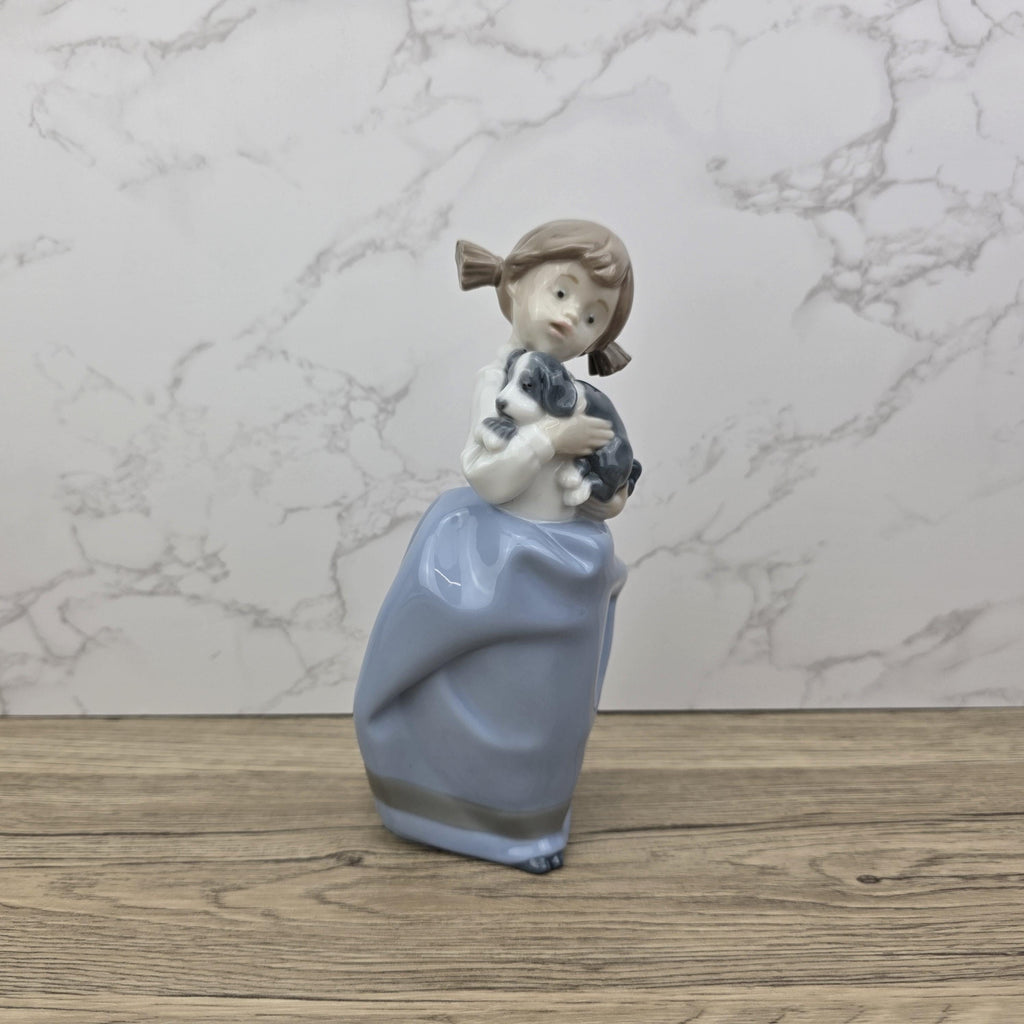 Nao by Lladro Girl with Puppy Figurine, Spanish Porcelain Collectible