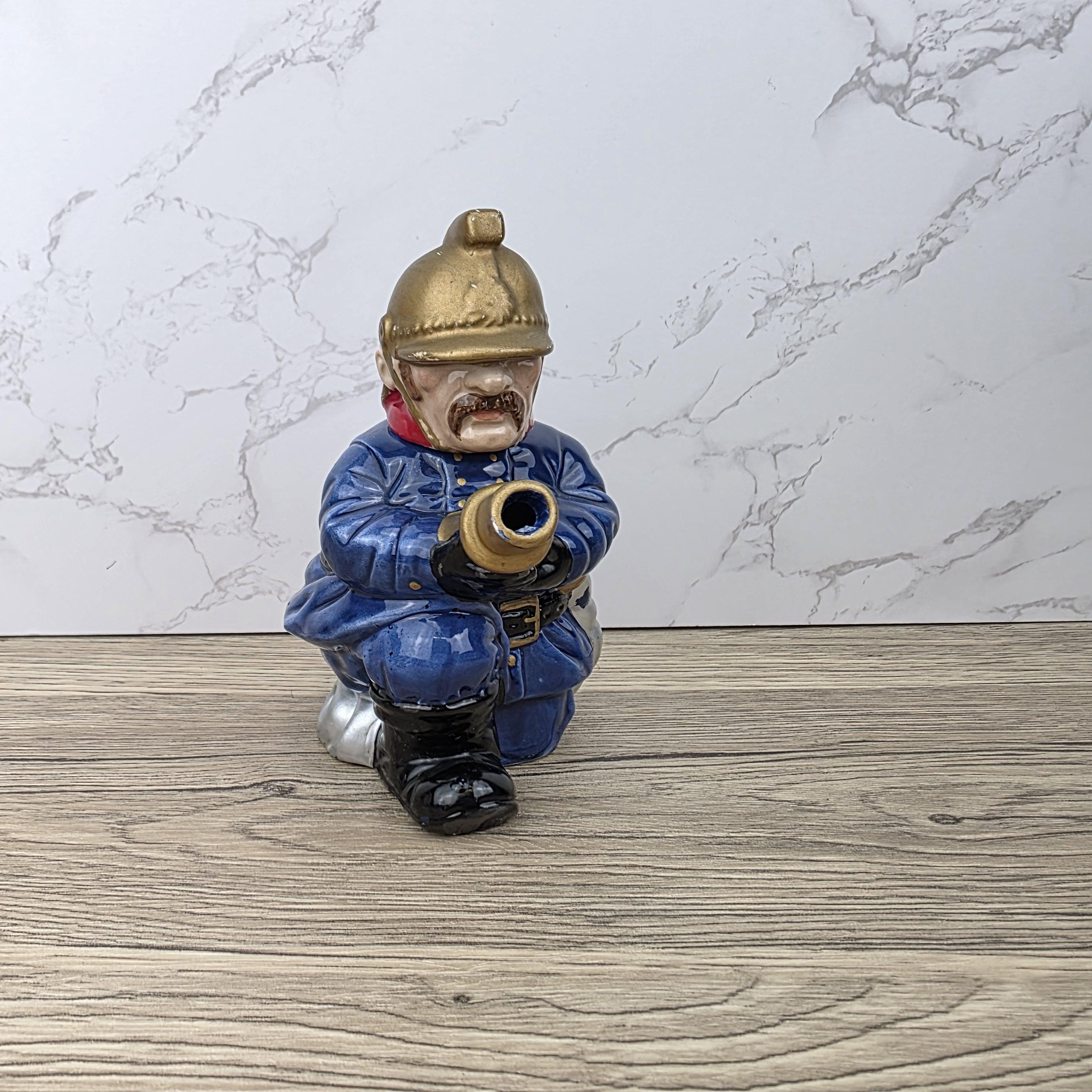 Vintage Leonardo Fireman Figurine with Hose | Decorative Ceramic Teapot Style Ornament | Collectible Sculpture