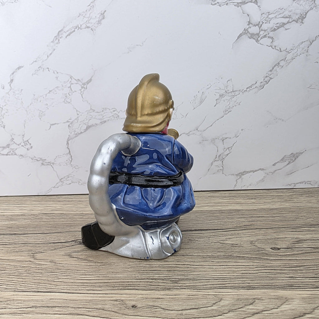 Vintage Leonardo Fireman Figurine with Hose | Decorative Ceramic Teapot Style Ornament | Collectible Sculpture