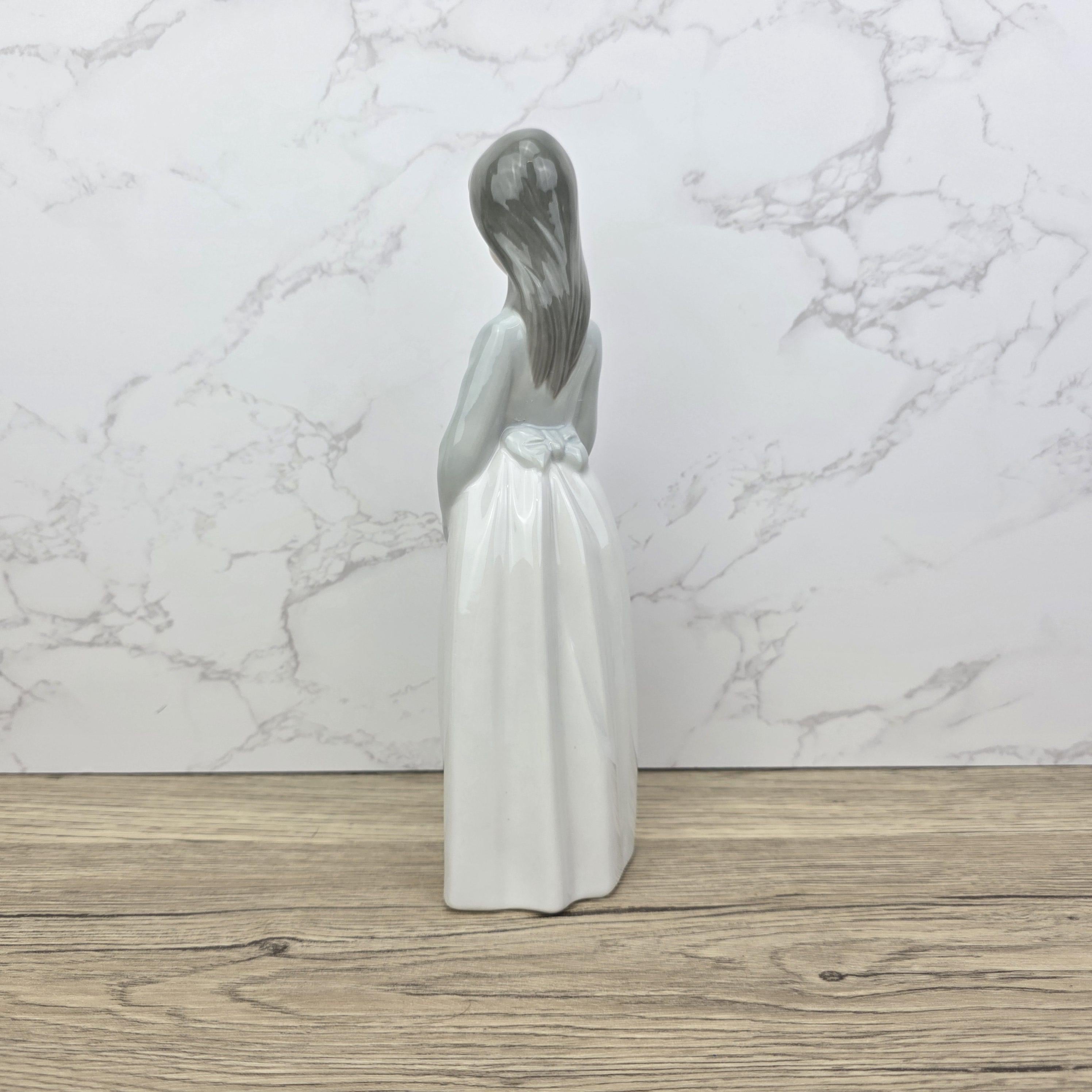 Girl Holding Hat Porcelain Figurine Vintage Collectible Sculpture by NAO Lladro Spain Gloss Finish