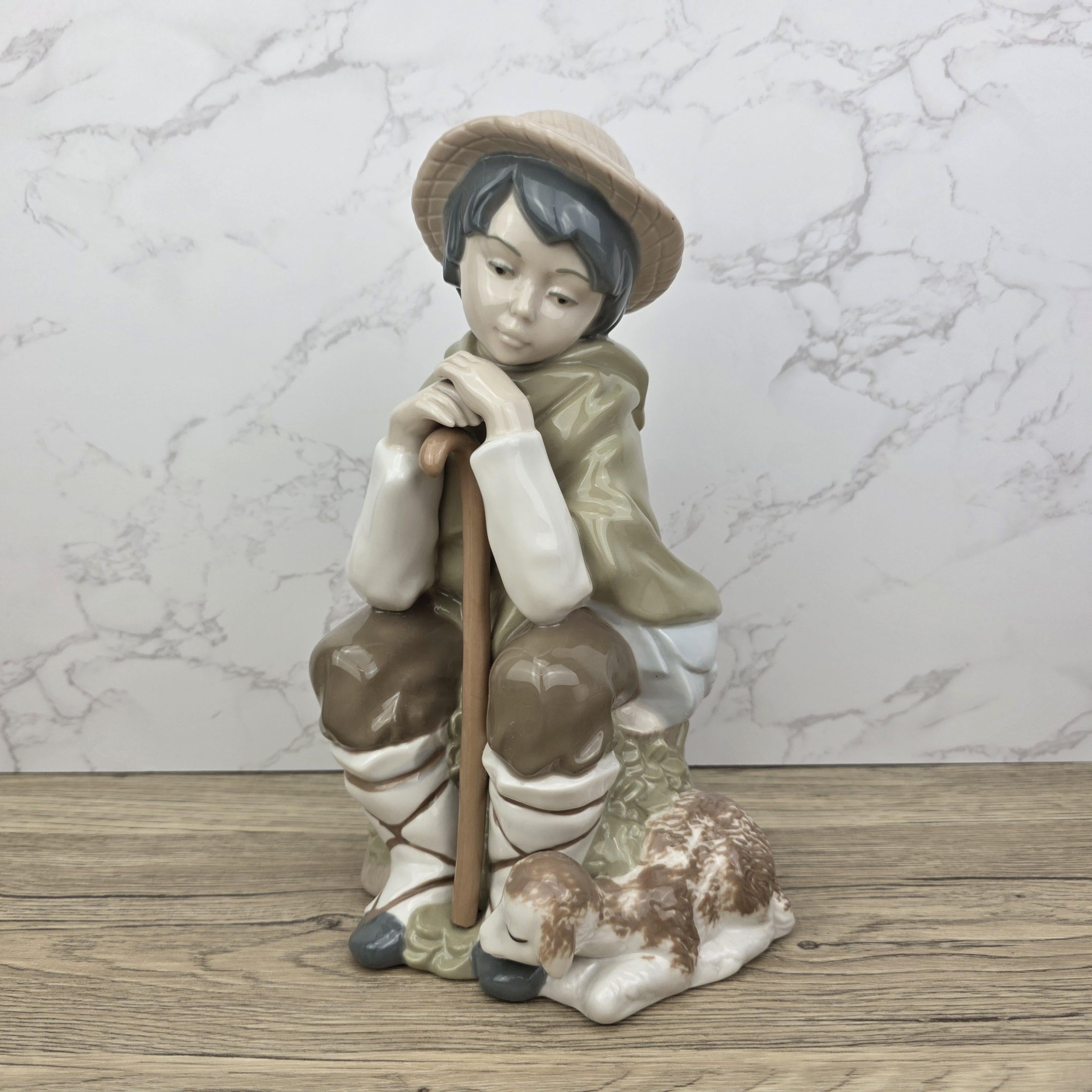 Nadal Porcelain Shepherd Boy Lamb Figurine | Handcrafted Spanish Ceramic Figure | Vintage Collectible | Pastoral Sculpture