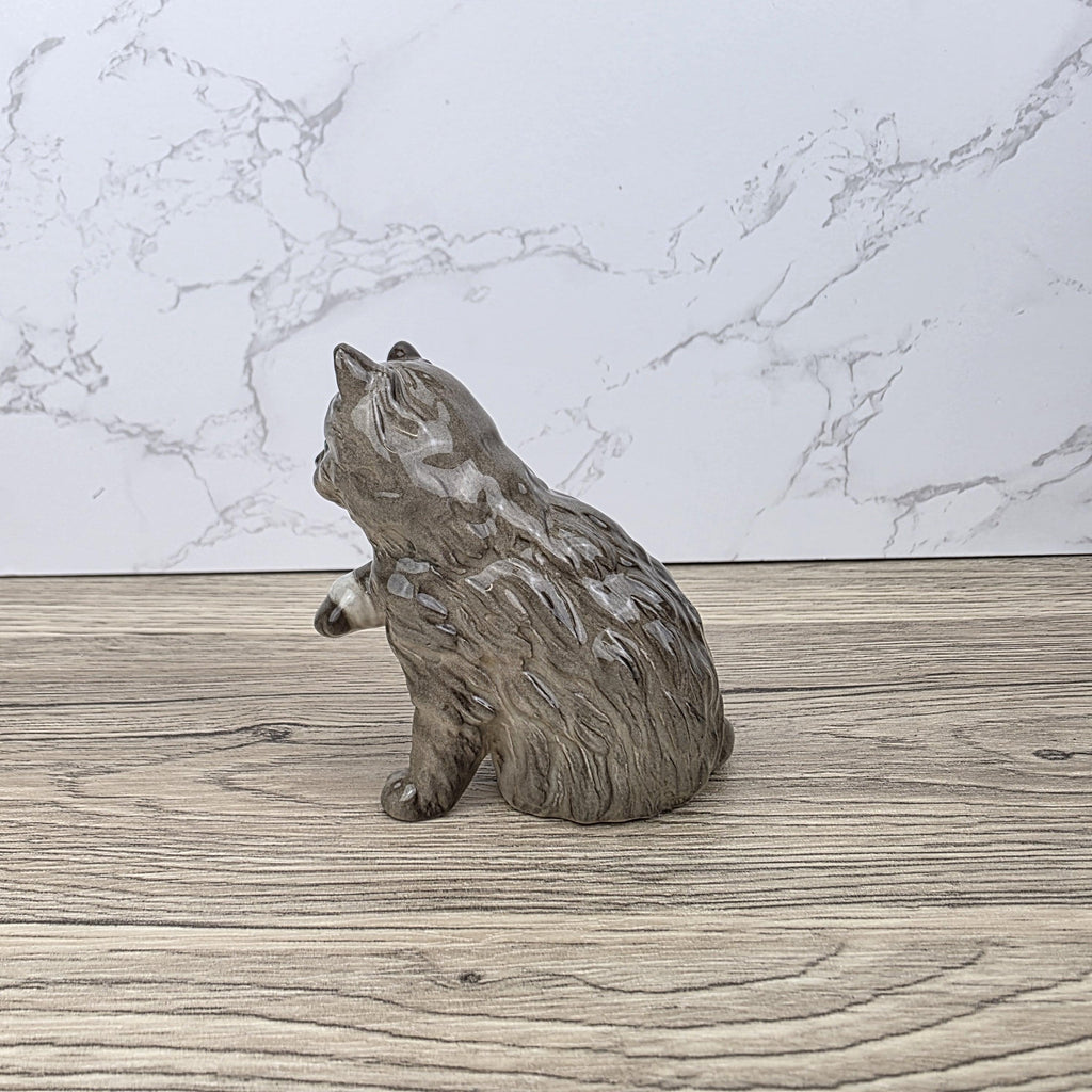 Royal Doulton Persian Cat Figurine | HN2584 Fluffy Grey Cat with White Paw | Vintage English Collectible