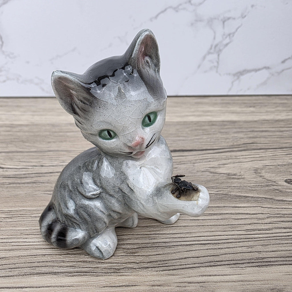 Goebel Hummel Playful Cat with Beetle” Figurine | W.Germany Porcelain Vintage Collectible Tabby Kitten
