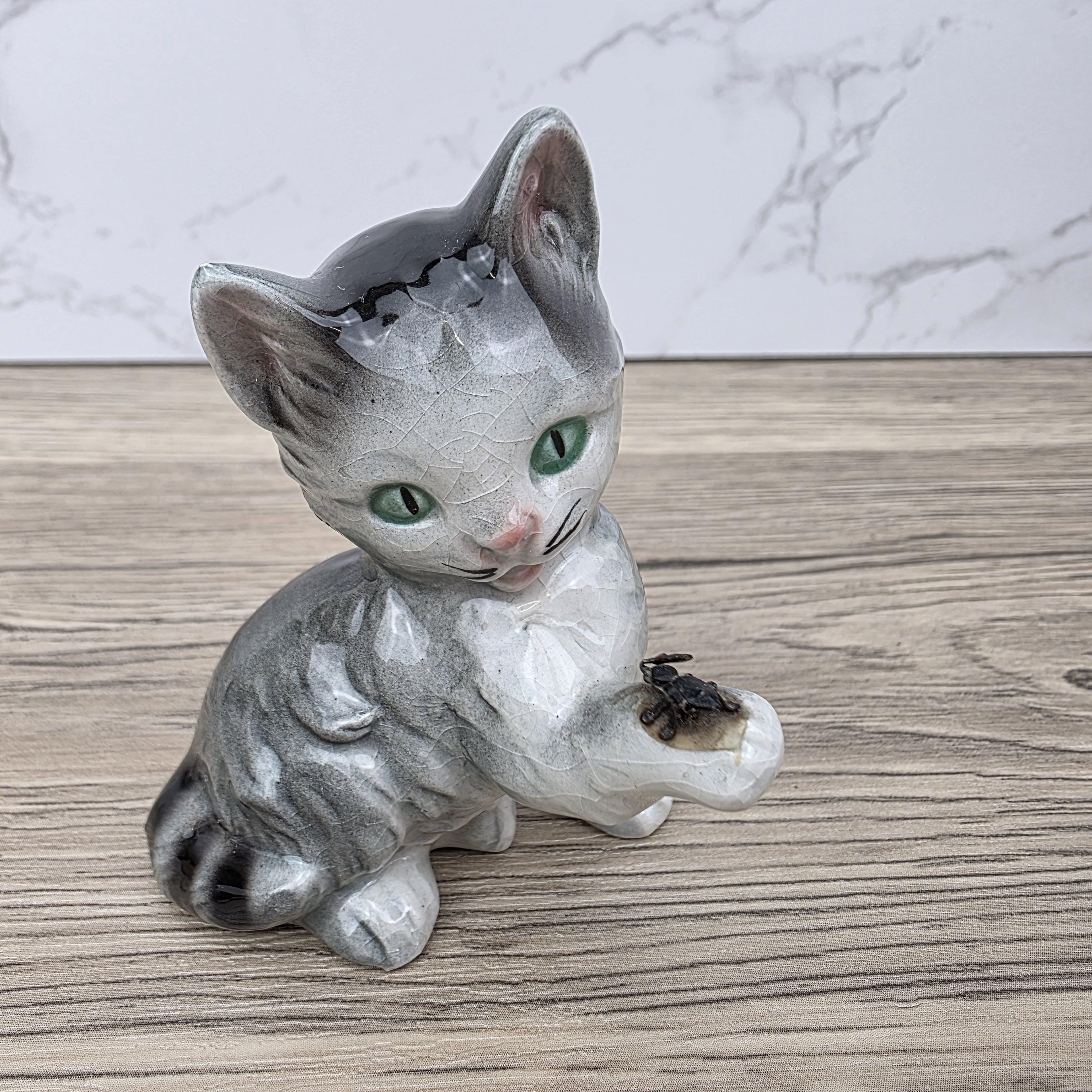 Goebel Hummel Playful Cat with Beetle” Figurine | W.Germany Porcelain Vintage Collectible Tabby Kitten