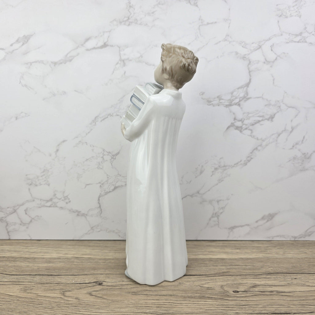 NAO by Lladro “The Little Scholar” Vintage Porcelain Figurine | Boy Holding Books | Handcrafted Glazed Porcelain
