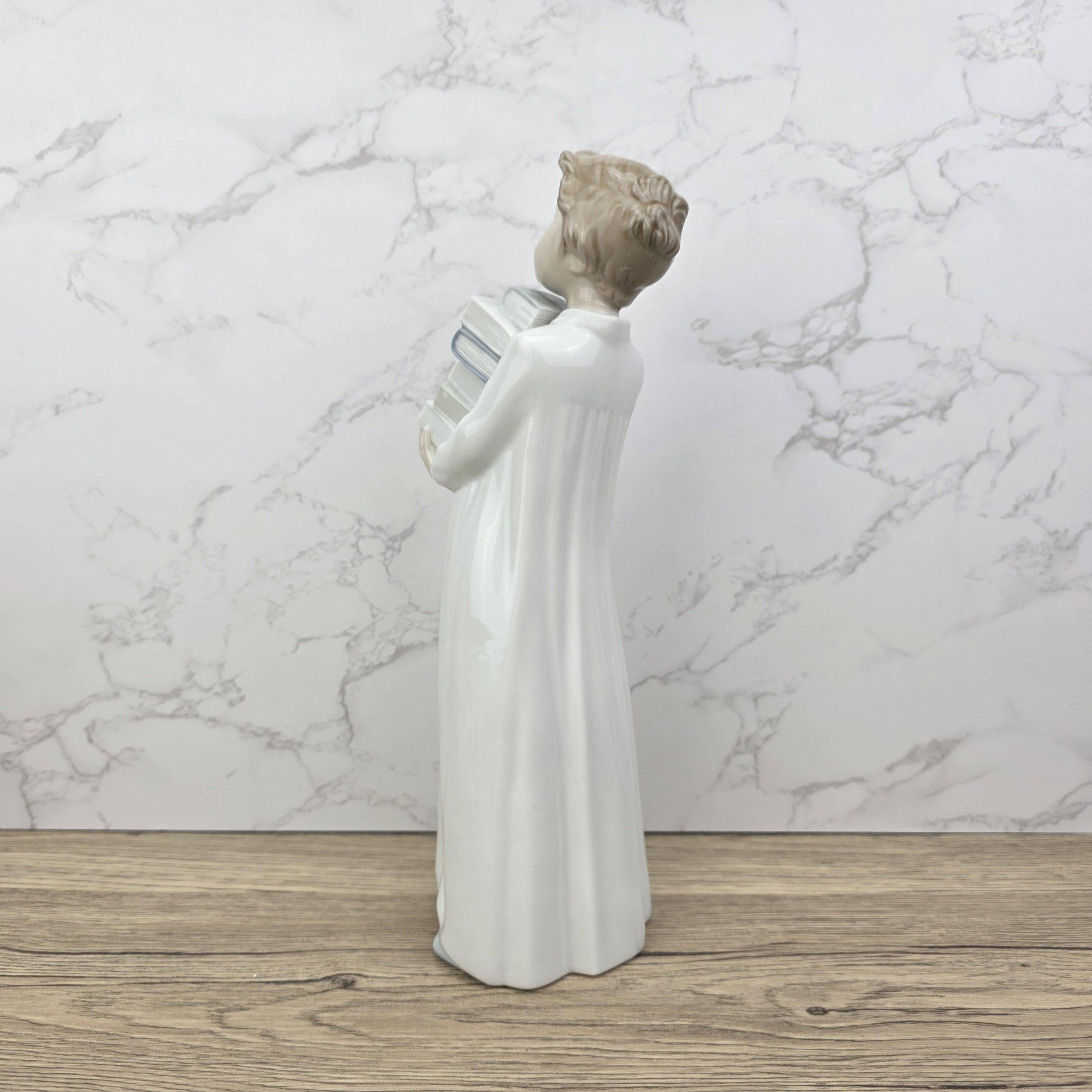 NAO by Lladro “The Little Scholar” Vintage Porcelain Figurine | Boy Holding Books | Handcrafted Glazed Porcelain