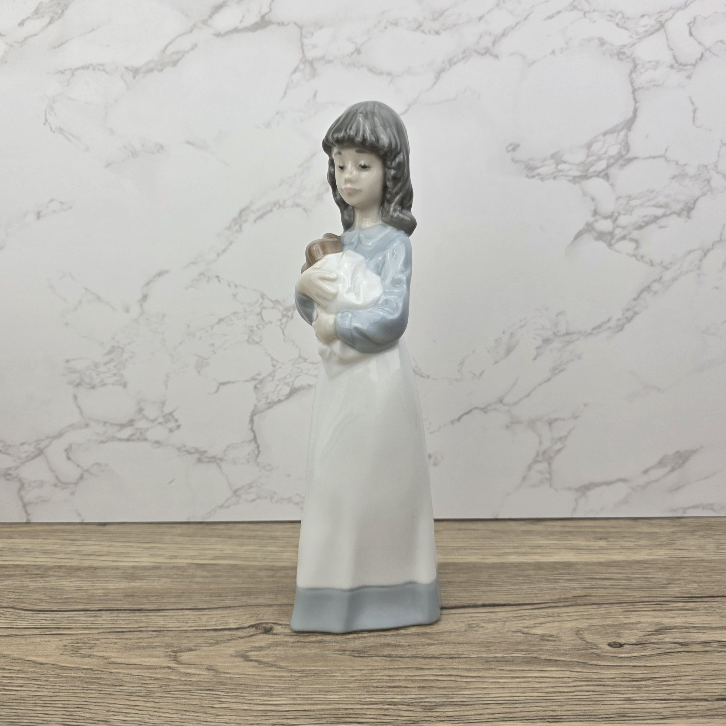Vintage NAO by Lladro “Girl Holding Puppy” Porcelain Figurine | Spain 1980s | Handcrafted Glazed Collectible