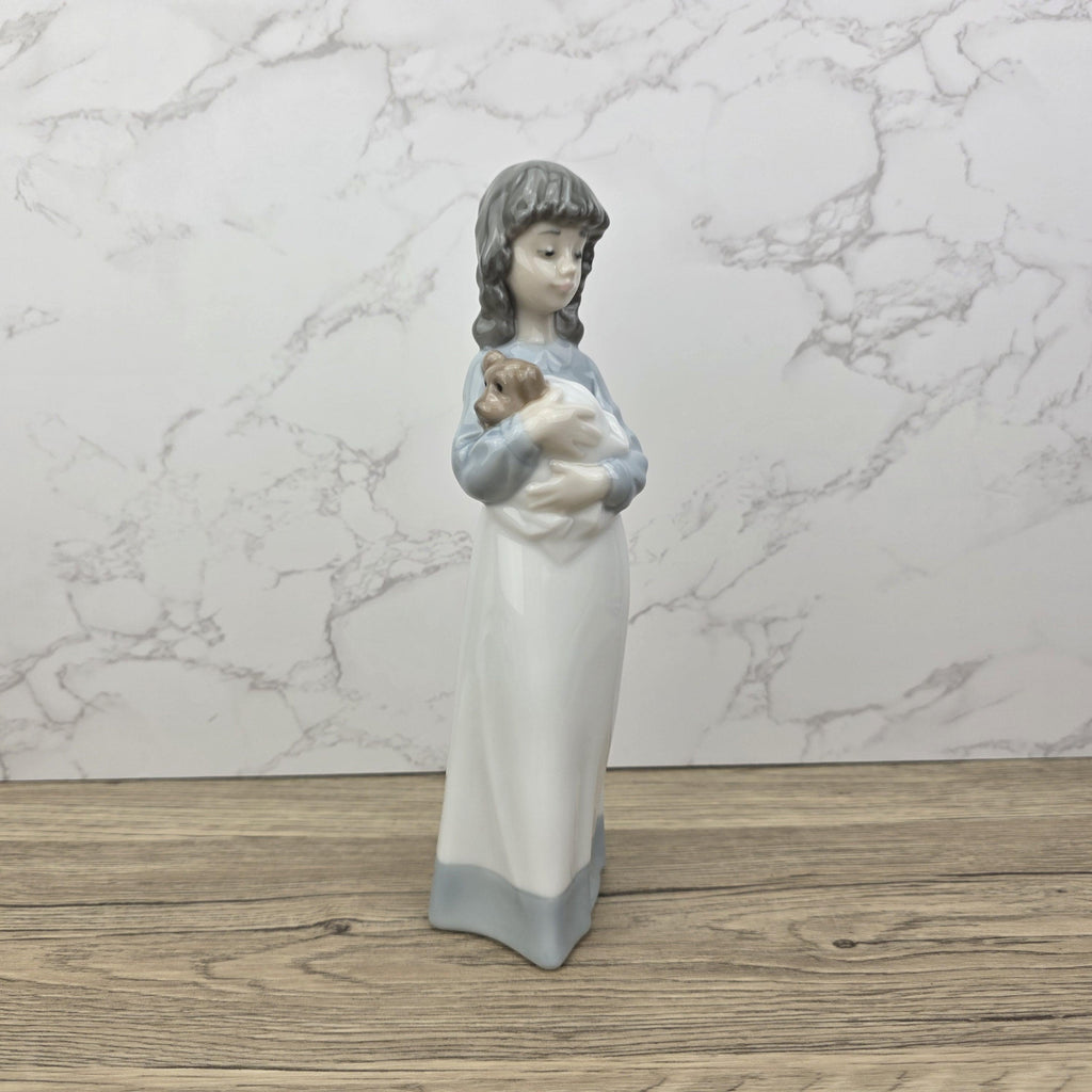 Vintage NAO by Lladro “Girl Holding Puppy” Porcelain Figurine | Spain 1980s | Handcrafted Glazed Collectible