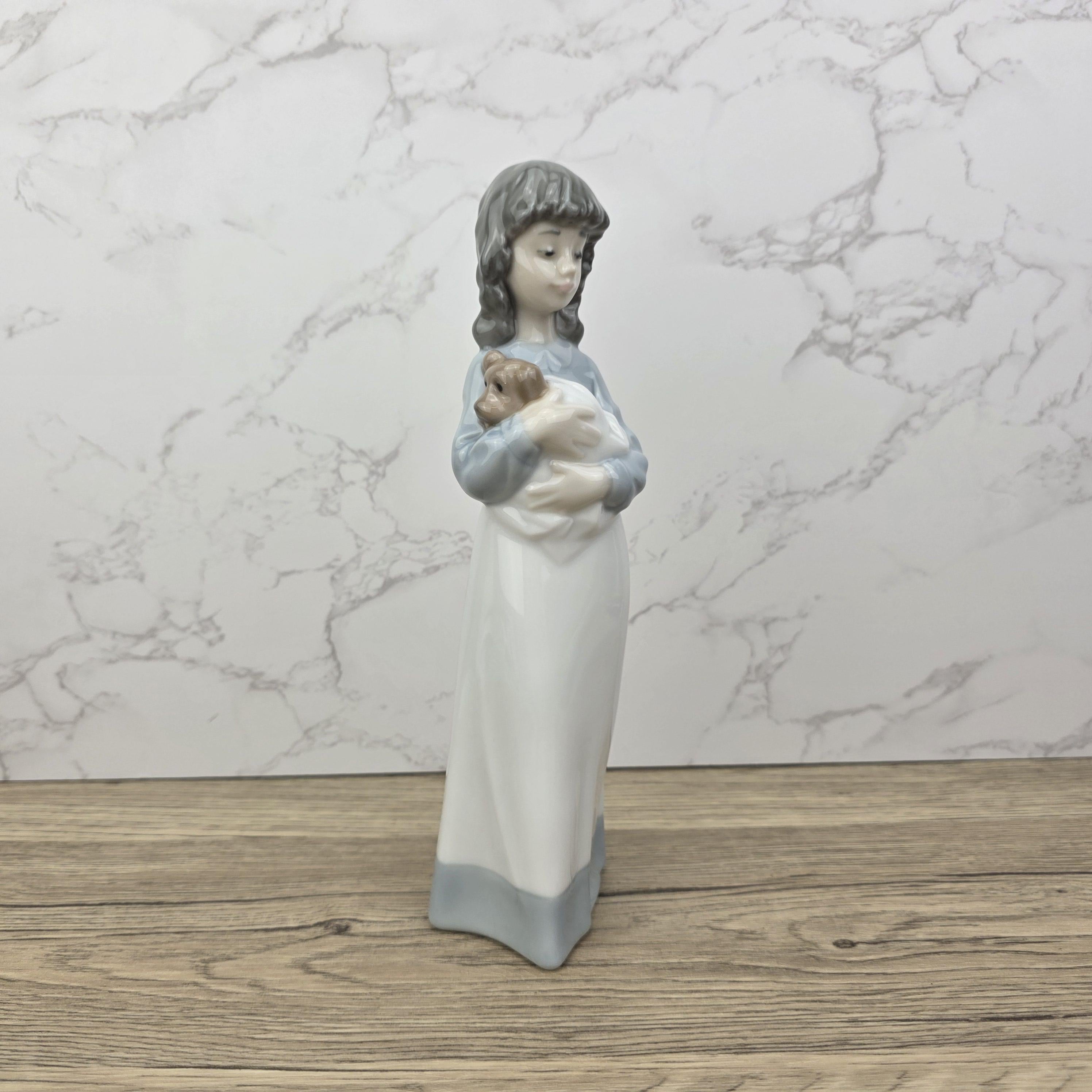 Vintage NAO by Lladro “Girl Holding Puppy” Porcelain Figurine | Spain 1980s | Handcrafted Glazed Collectible