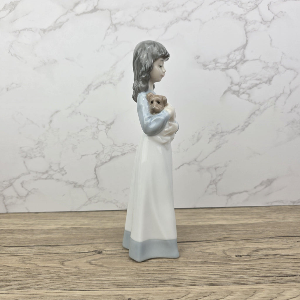 Vintage NAO by Lladro “Girl Holding Puppy” Porcelain Figurine | Spain 1980s | Handcrafted Glazed Collectible