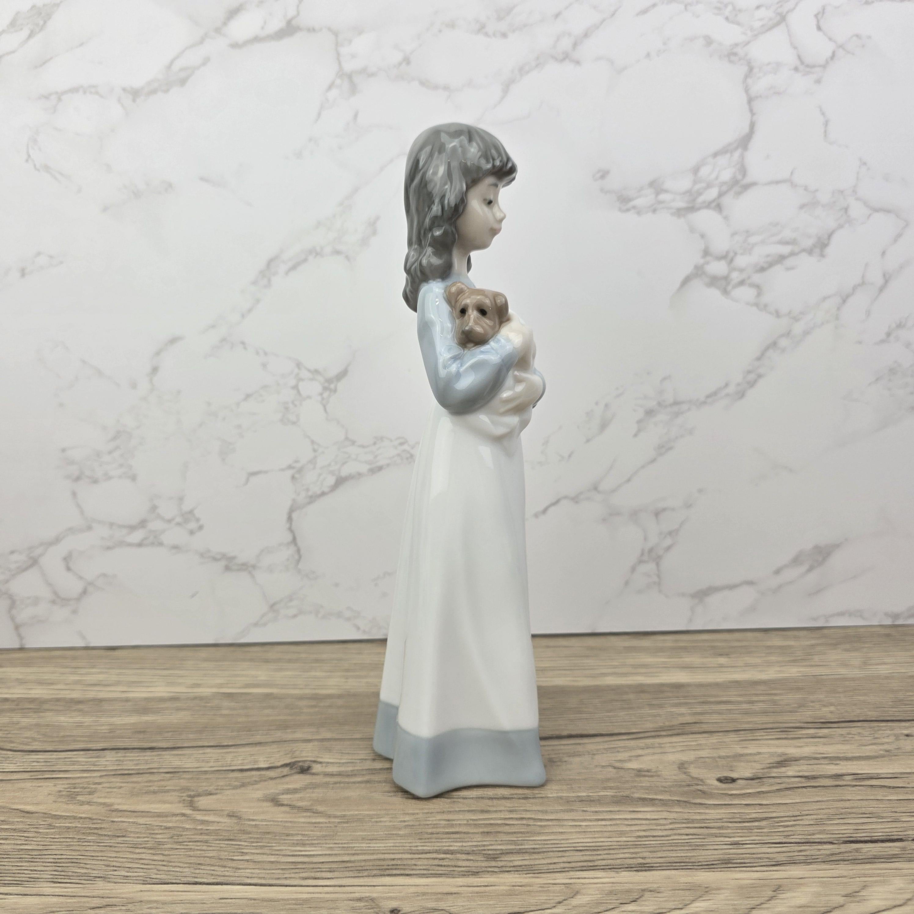 Vintage NAO by Lladro “Girl Holding Puppy” Porcelain Figurine | Spain 1980s | Handcrafted Glazed Collectible