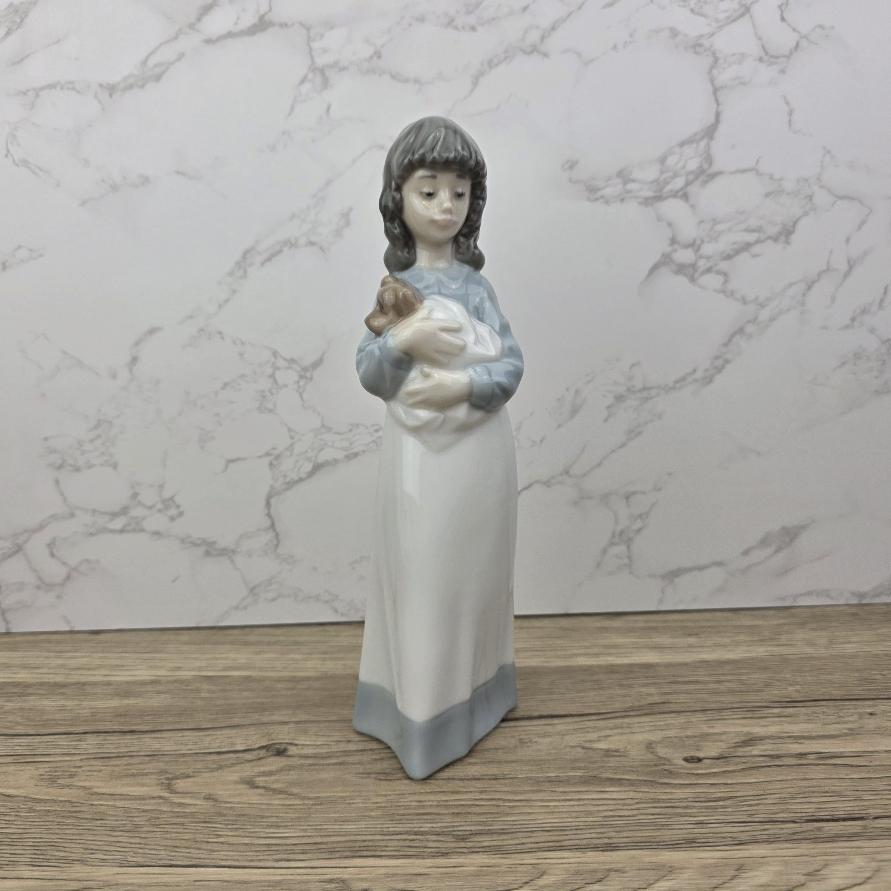 Vintage NAO by Lladro “Girl Holding Puppy” Porcelain Figurine | Spain 1980s | Handcrafted Glazed Collectible